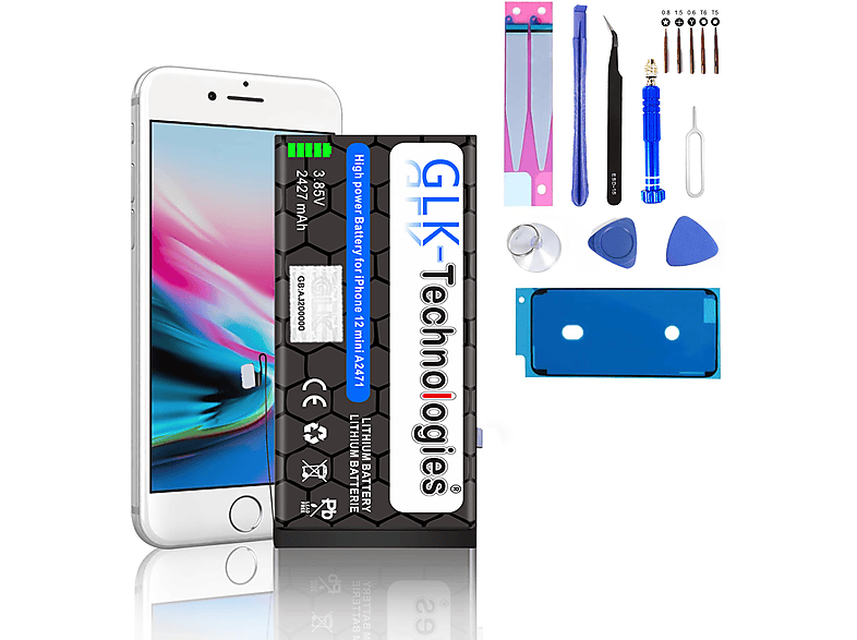 GLK-TECHNOLOGIES iPhone 12 Mini inkl.  Werkzeug Set Lithium-Ionen-Akku Akku, 2427 mAh