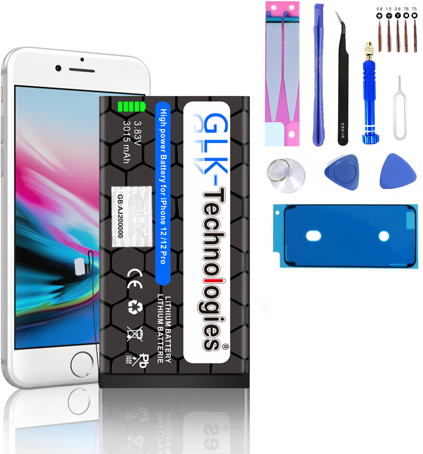 GLK-TECHNOLOGIES Phone 12 / 12 Lithium-Ionen-Akku Pro Akku, mAh 3015 ink. Werkzeug