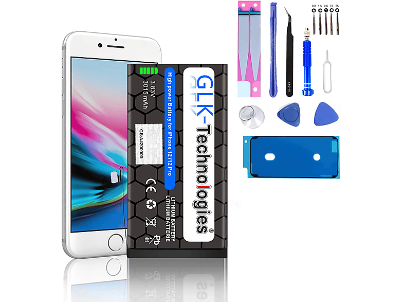 GLK-TECHNOLOGIES Phone 12 / 12 Pro  ink.  Werkzeug Lithium-Ionen-Akku Akku, 3015 mAh