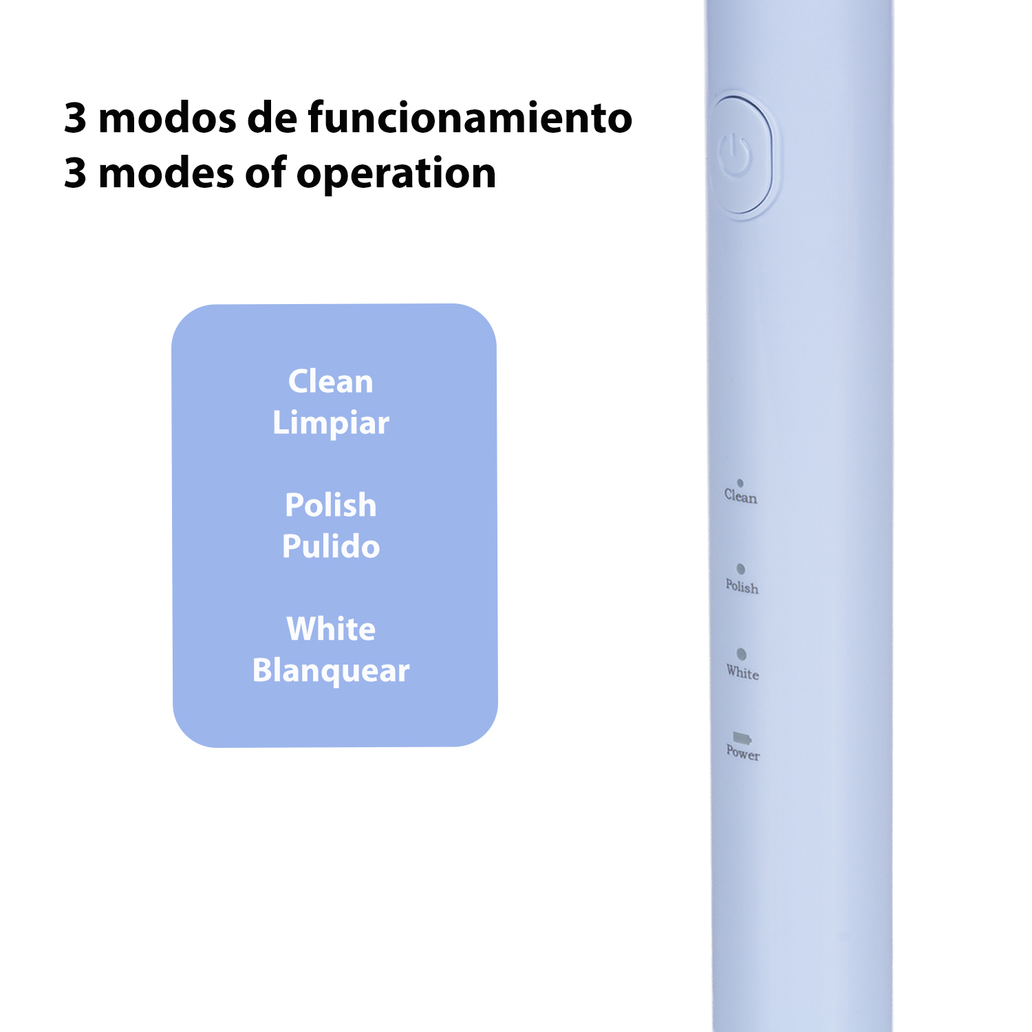 Cepillo de dientes eléctrico con modos de limpieza: limpiar, pulir, blanquear.