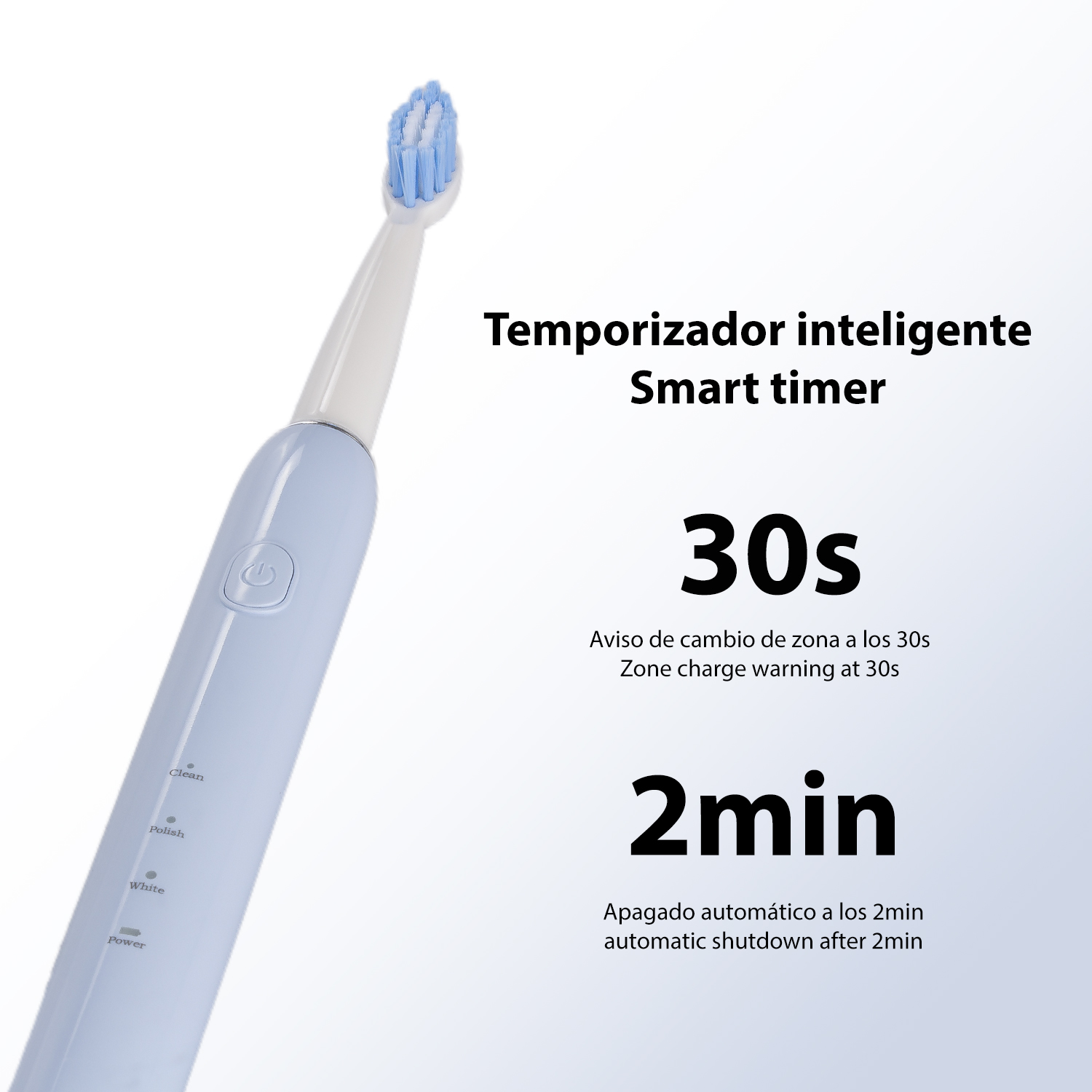 Cepillo de dientes eléctrico azul con función de temporizador inteligente.