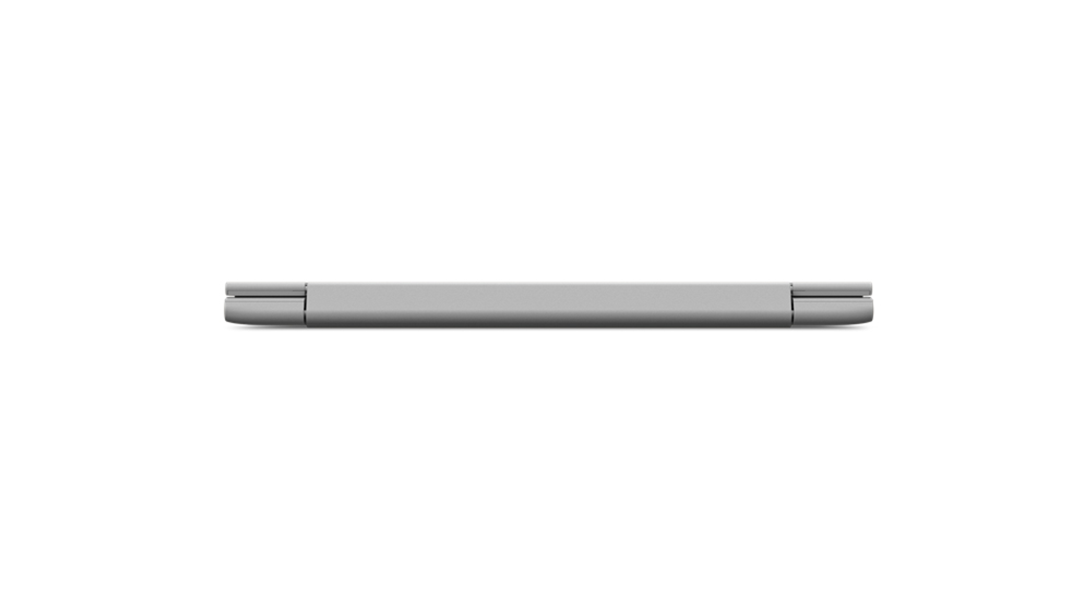 Seitenansicht eines geschlossenen, silbernen Laptops auf weißem Hintergrund.