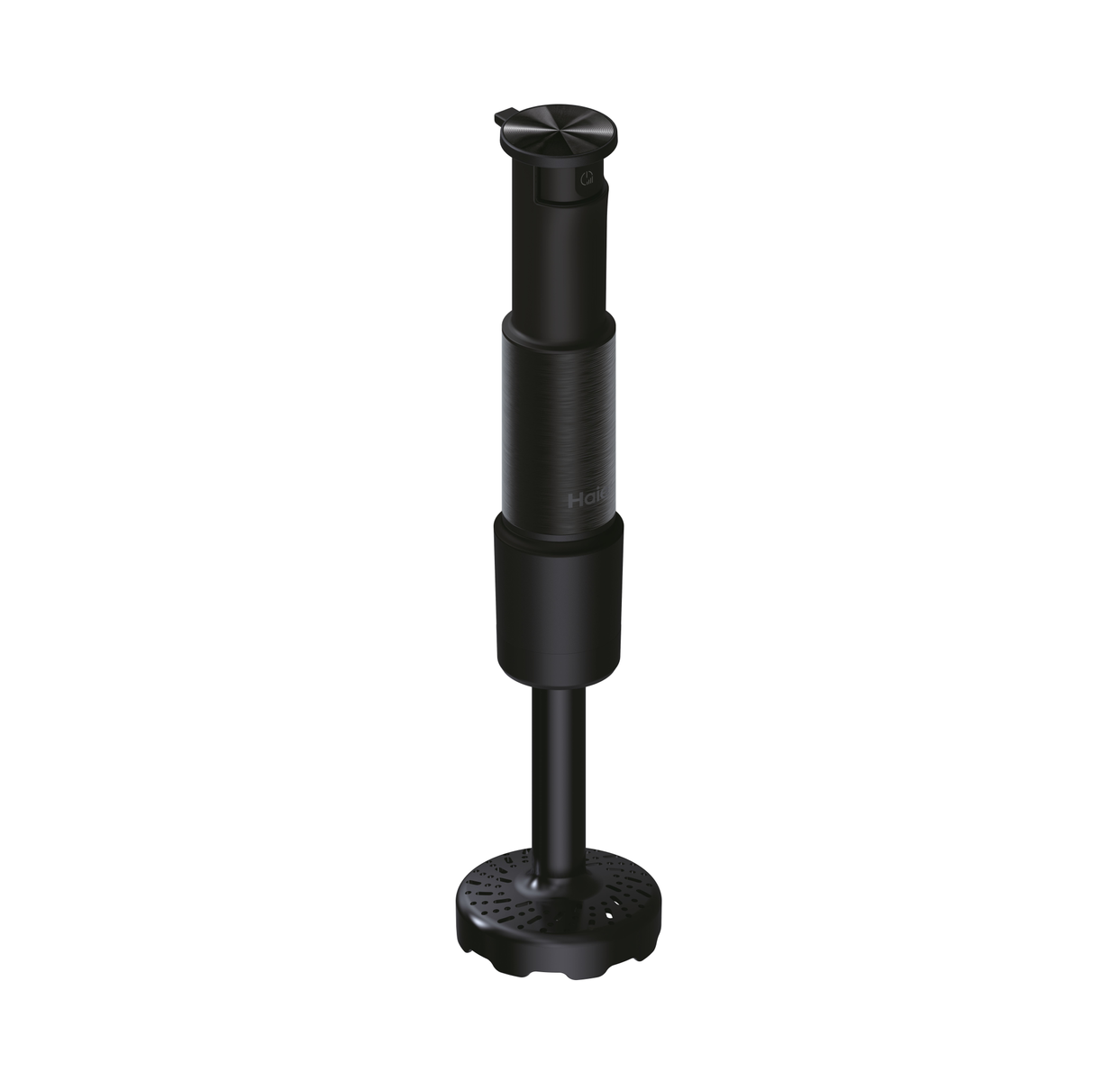 Black immersion blender. White background.