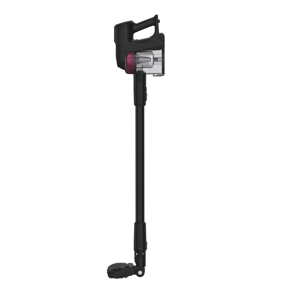 A black cordless vacuum cleaner with a long handle and a cleaning head.
