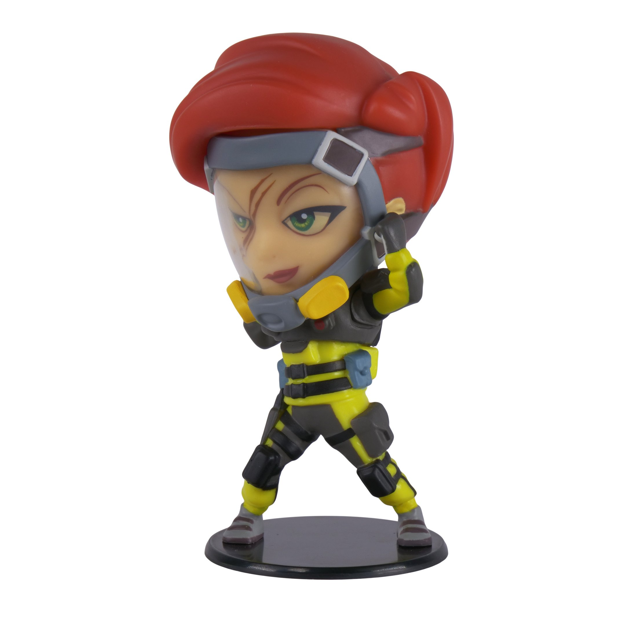 Cartoon-Figur einer weiblichen Figur in gelb-schwarzer Uniform.