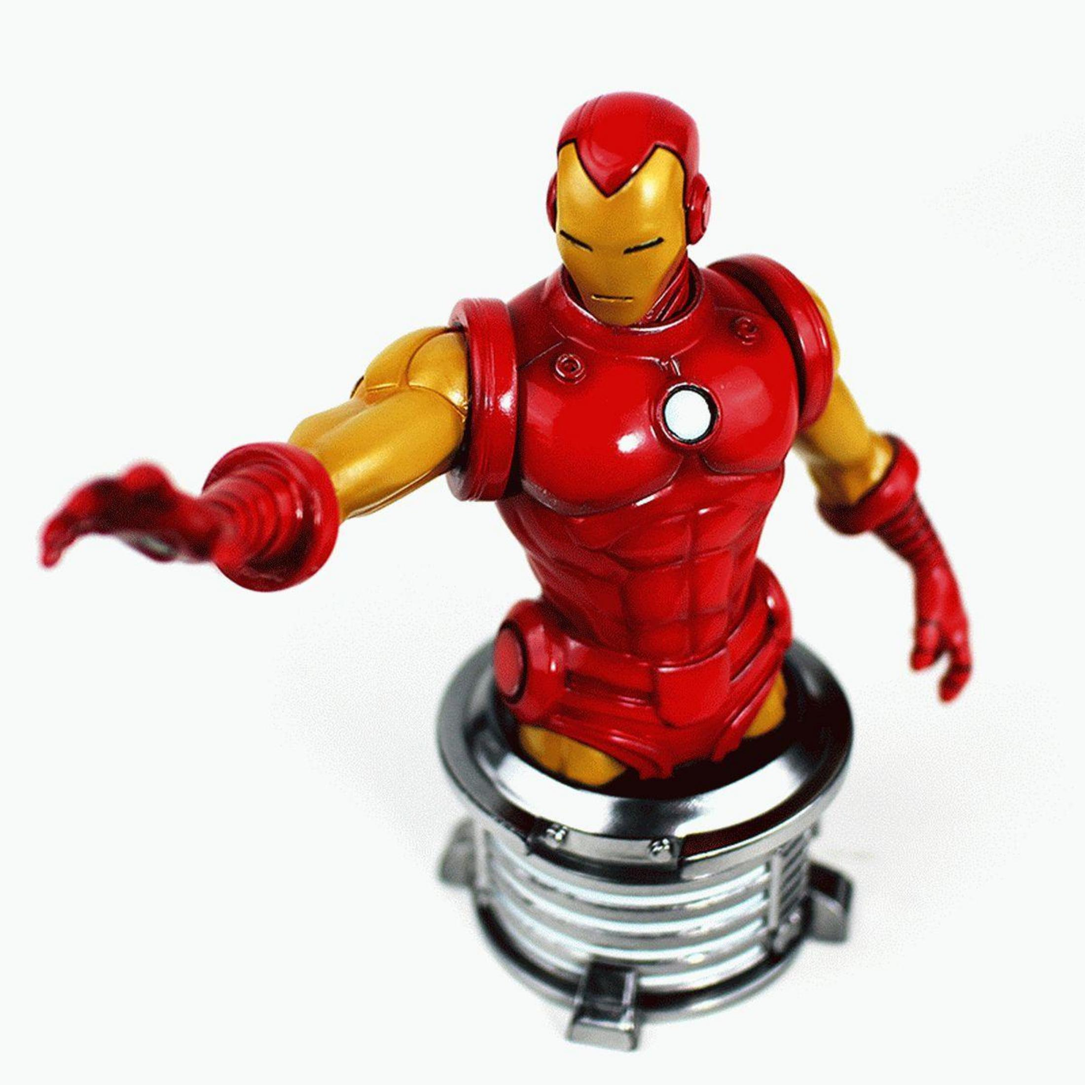 Iron Man Büste, rote und goldene Farben, auf metallischer Basis.
