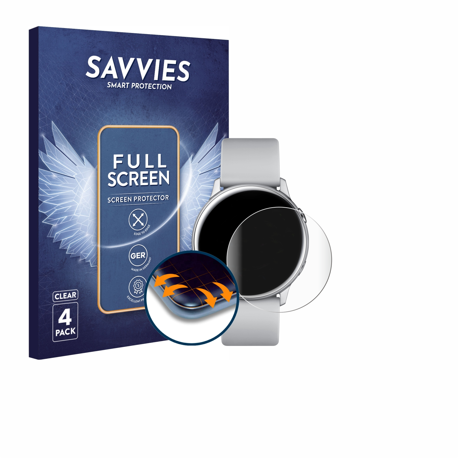 SAVVIES 4x Flex Full-Cover 3D Curved Galaxy Active) Watch Schutzfolie(für Samsung
