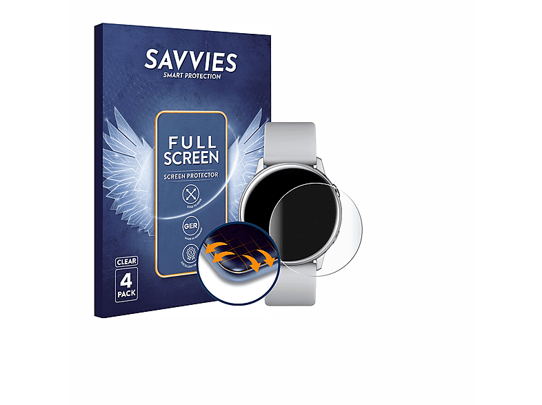 SAVVIES 4x Flex Full-Cover 3D Curved Schutzfolie(für Samsung Galaxy Watch Active)