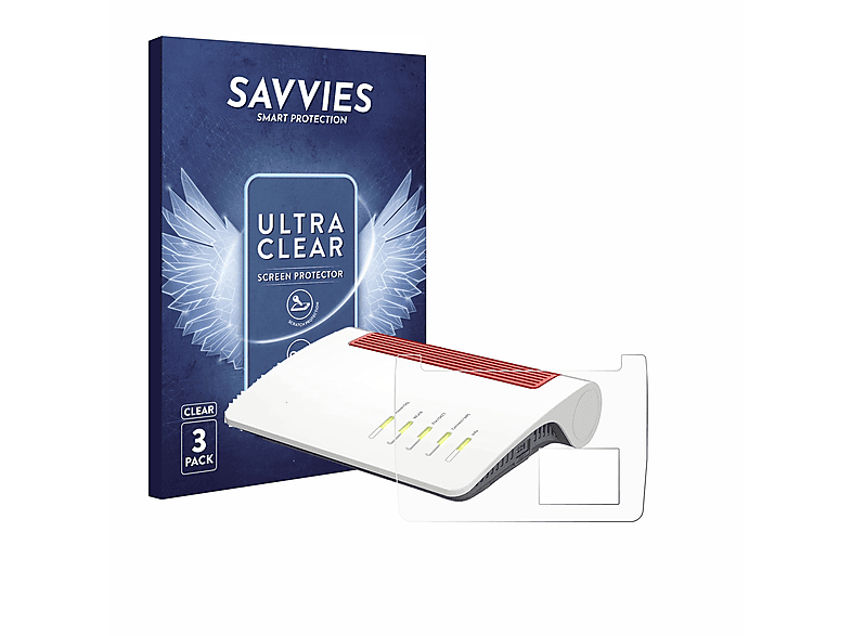 SAVVIES 3x klare Schutzfolie(für Fritz!Box 7590 Router)