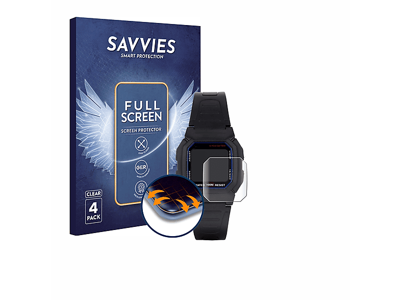 SAVVIES 4x Flex Full-Cover 3D Curved Schutzfolie(für Casio W-800H-1AVES)