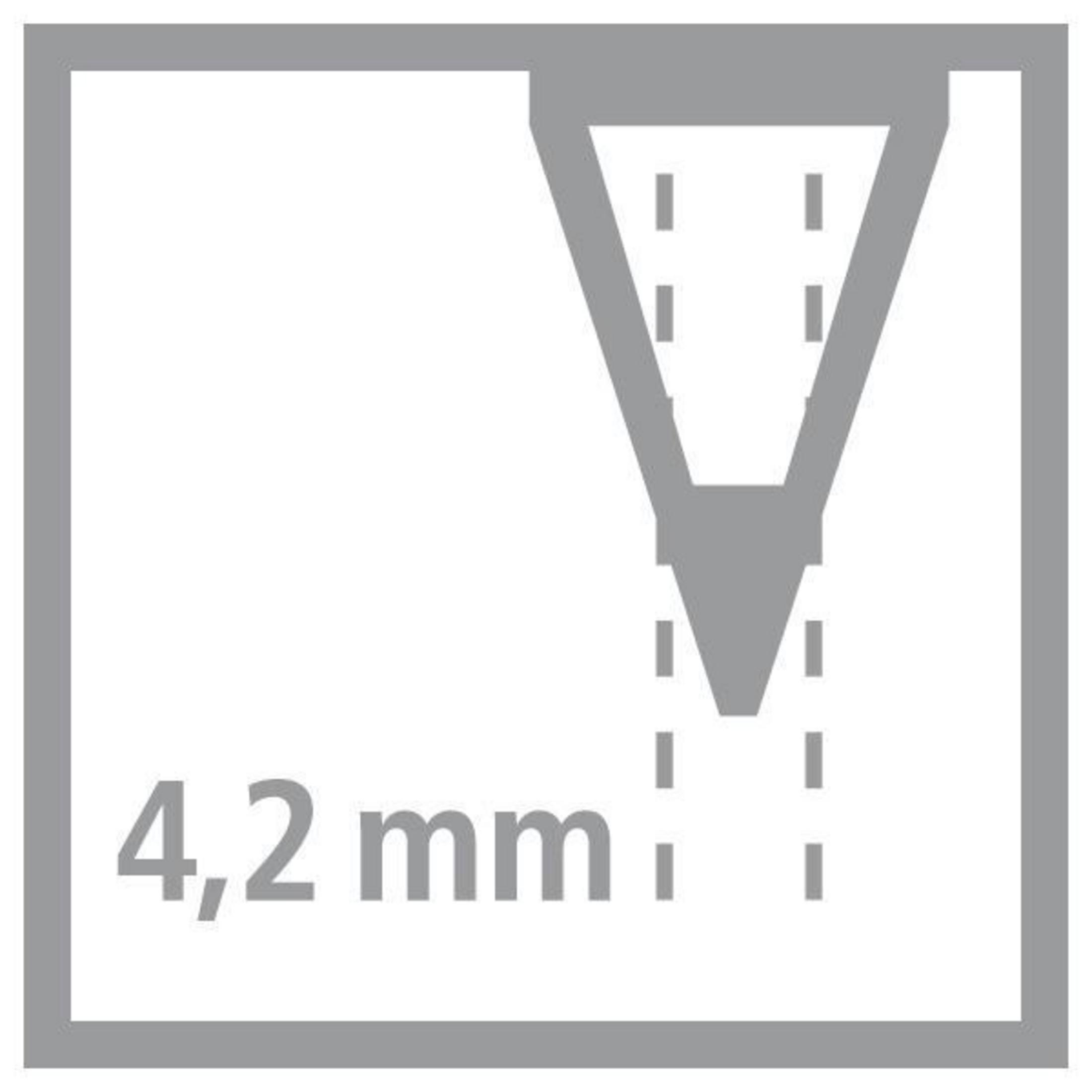 Nahaufnahme einer 4,2 mm Stiftspitze in einem Quadrat, mit dem Text 4,2 mm.