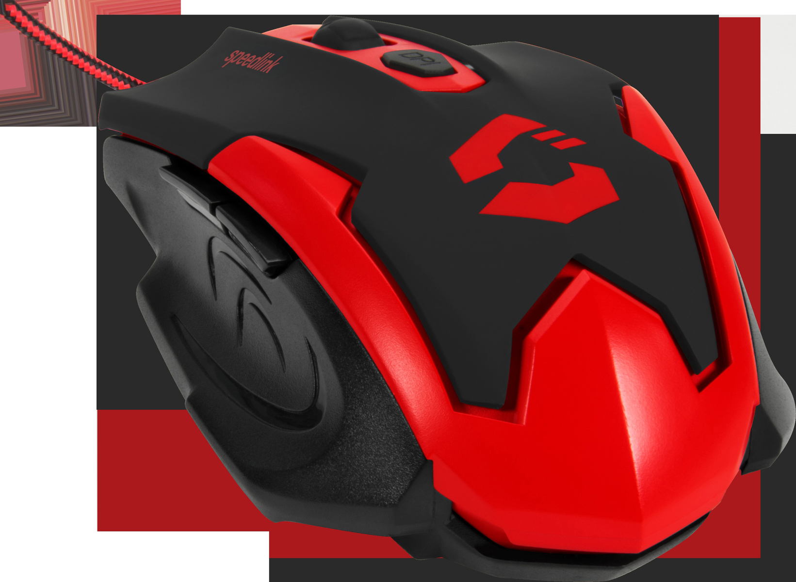 Schwarze und rote Gaming-Maus mit rotem Speedlink-Logo.