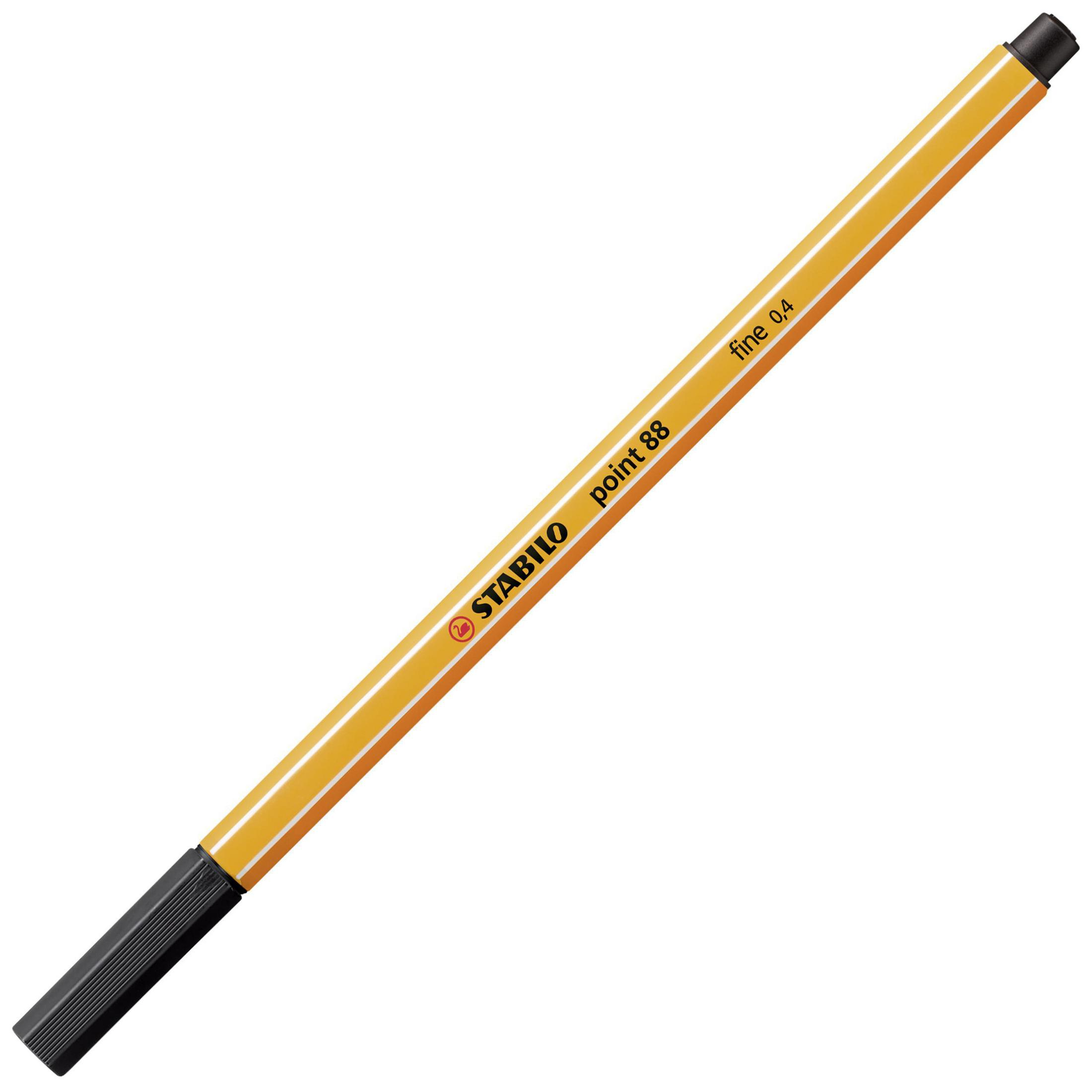 Gelber Stift mit orangen Streifen. Schwarze Spitze und Kappe.