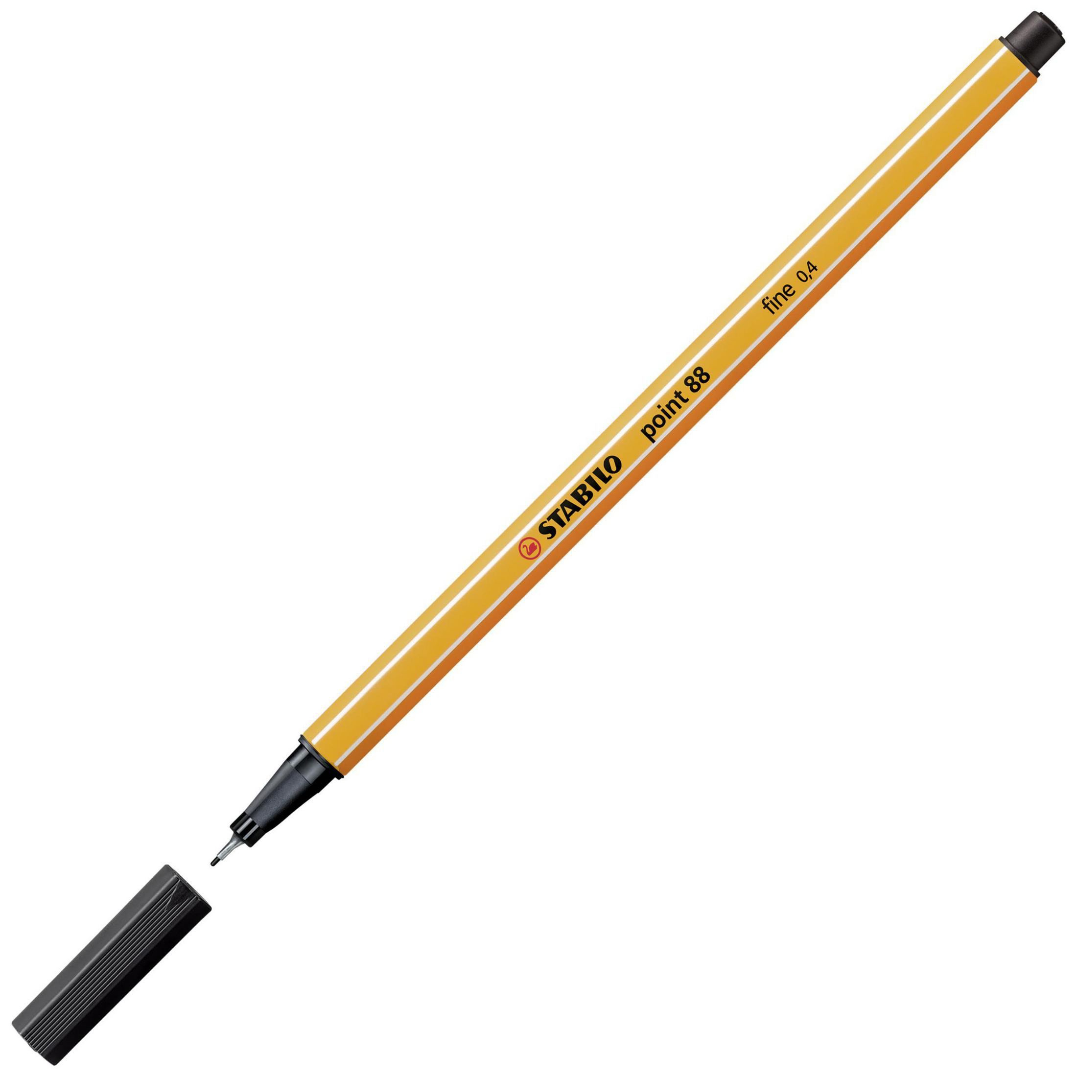 Gelber Stabilo-Stift mit schwarzer Spitze und Kappe, schräg auf weißem Hintergrund.