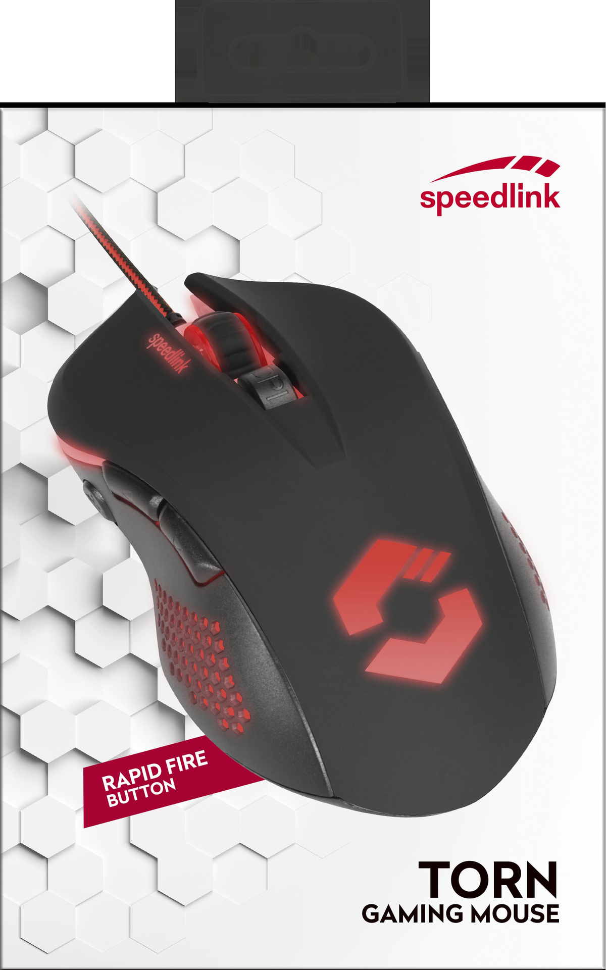 Ratón gaming Speedlink negro con detalles rojos y logo 'TORN'.