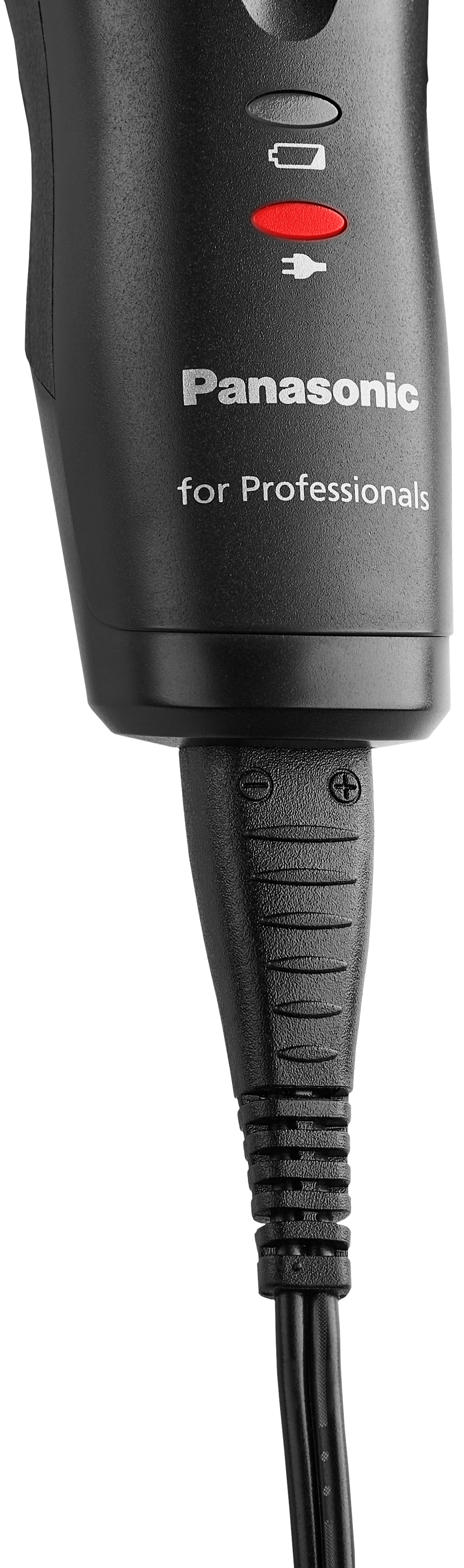 Primo piano di un elettrodomestico nero con cavo, marchio Panasonic e spie.