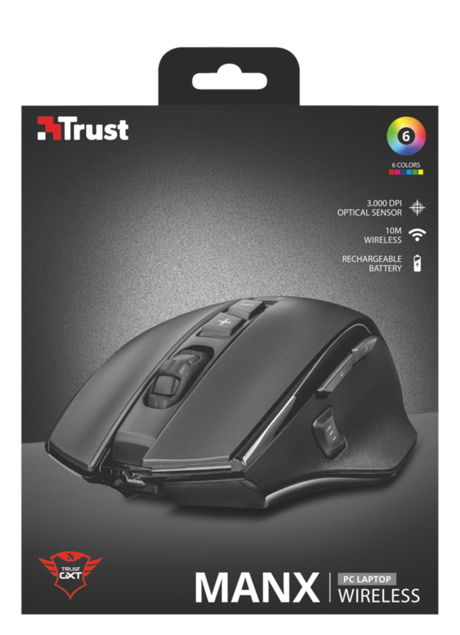 TRUST 21790 140 MOUSE Maus, RECHARGEABLE Gaming WRLS Schwarz MANX GXT