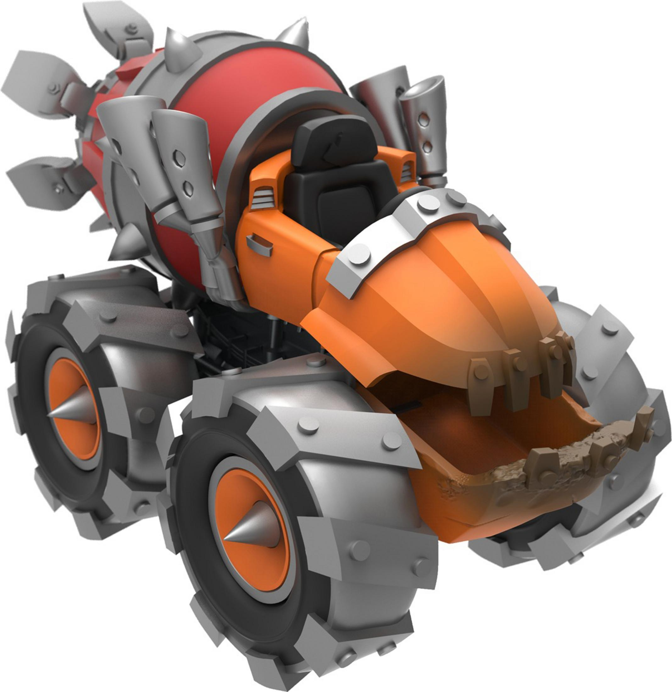 Oranges und silbernes Spielzeugauto mit Stacheln, futuristisches Design.