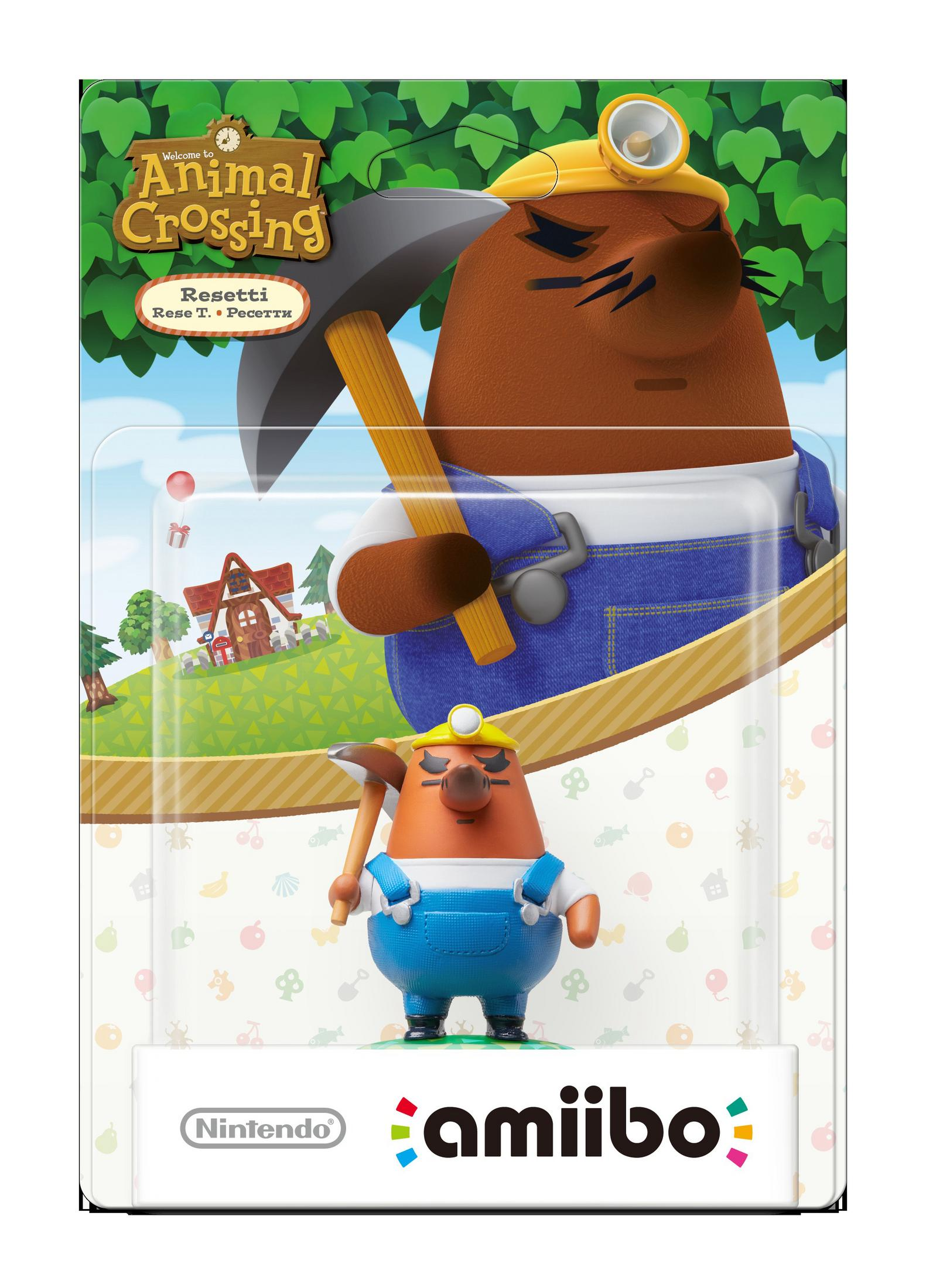 Animal Crossing amiibo-Figur in einer Verpackung, weißer Hintergrund.