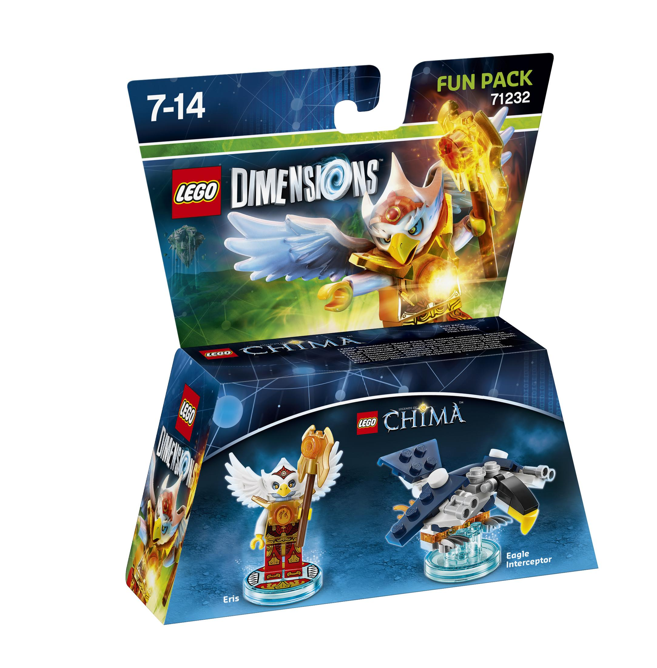 LEGO Dimensions Fun Pack Box. Es zeigt eine LEGO-Figur und ein Fahrzeug. Die Box ist offen.