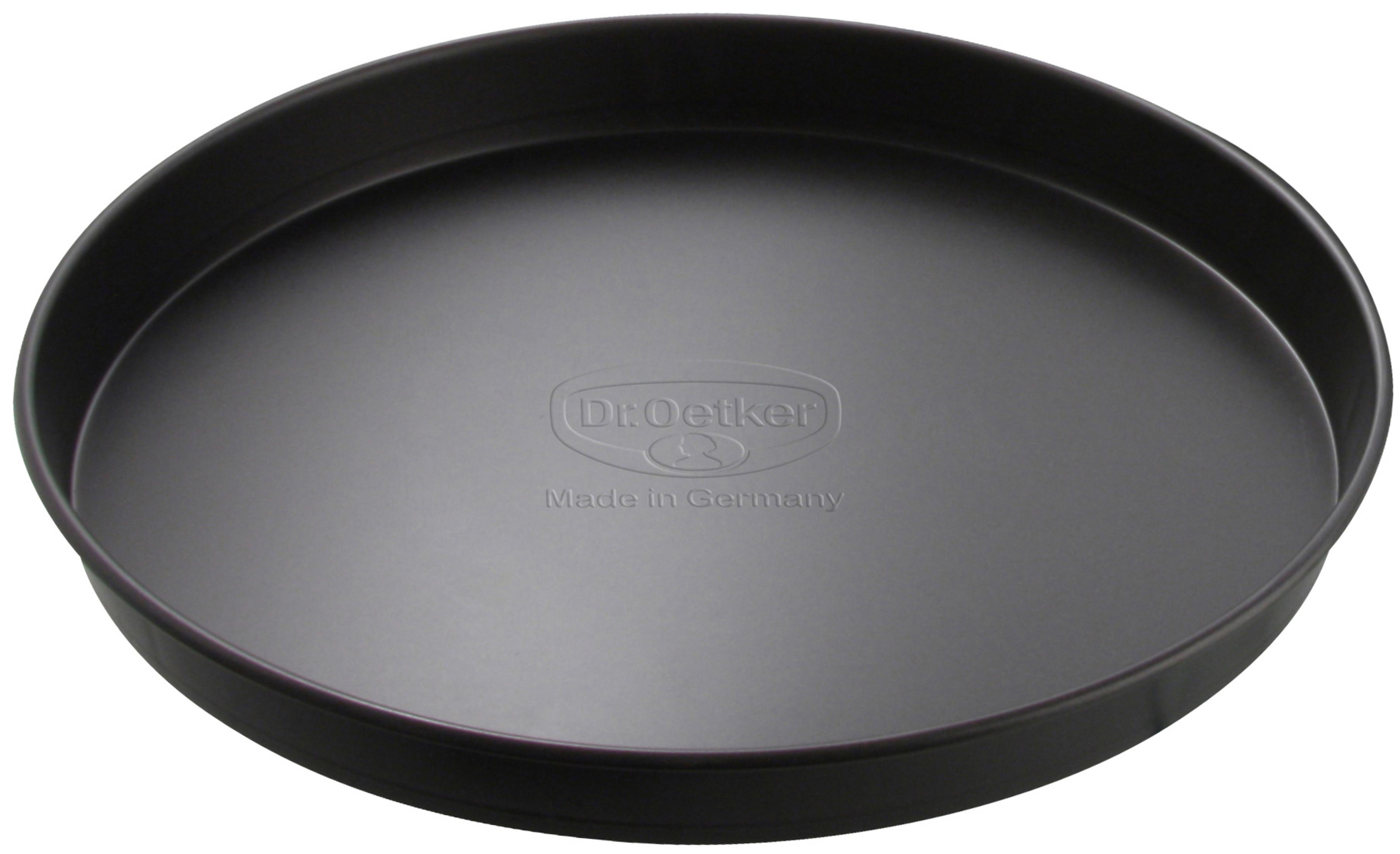Runde schwarze Backform mit dem Dr. Oetker Logo. Made in Germany ist unten aufgedruckt.