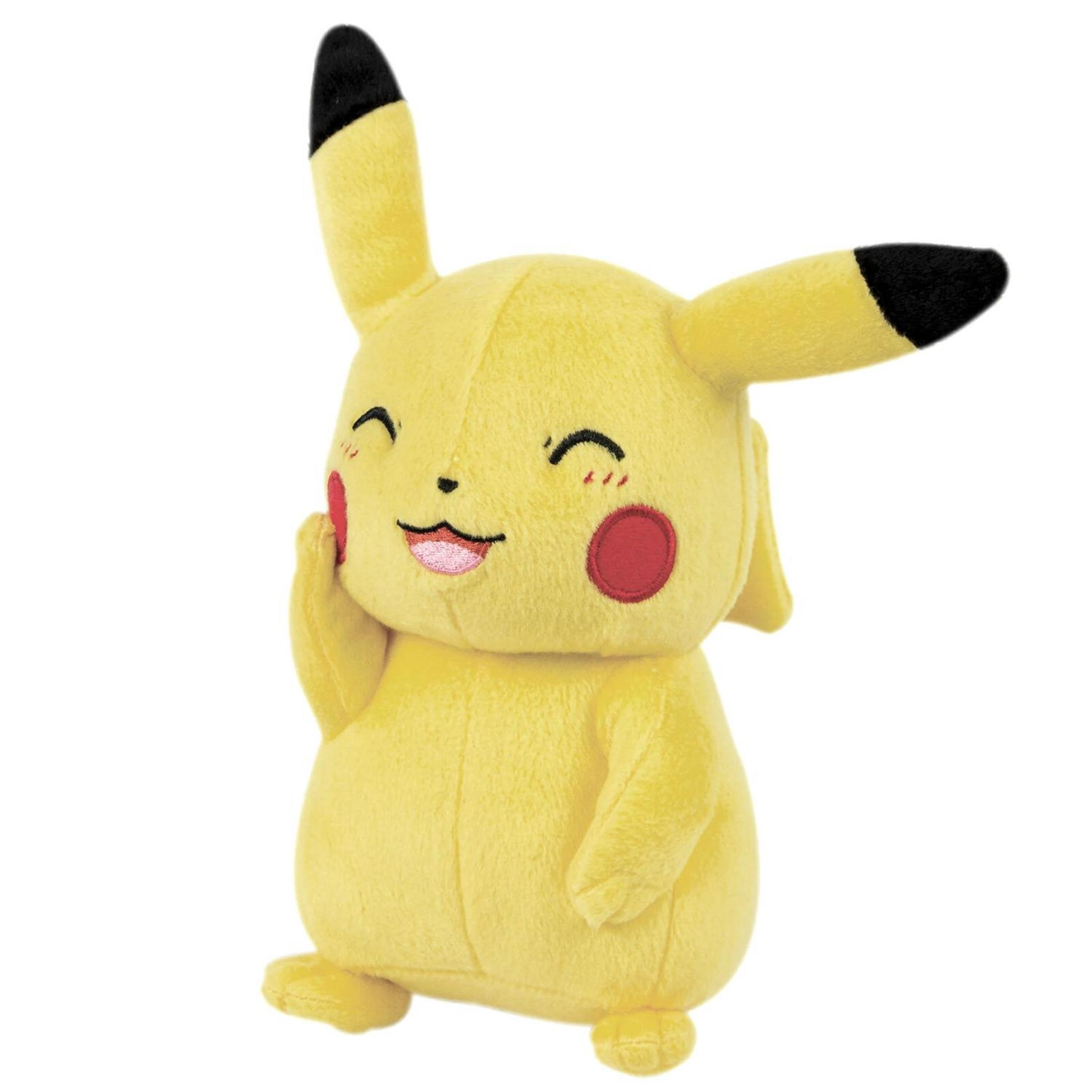 Gelbes Pikachu-Plüschtier lächelt und winkt.