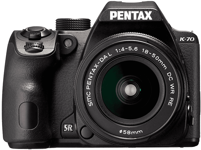 PENTAX K 70 BLACK + (WR), Megapixel, WLAN, KIT Spiegelreflexkamera, 24,24 Schwarz mm DAL18-50RE Objektiv 18-55 EU