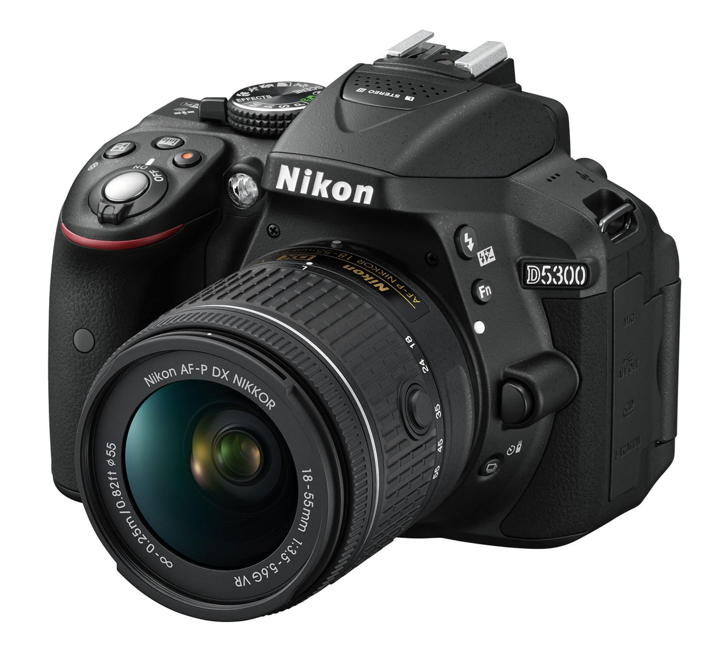NIKON D 24,2 18-55 Megapixel, 5300+18-55 WLAN, mm Schwarz Spiegelreflexkamera, AF-P VR), Objektiv SCHW-VBA370K007 VR (AF-P