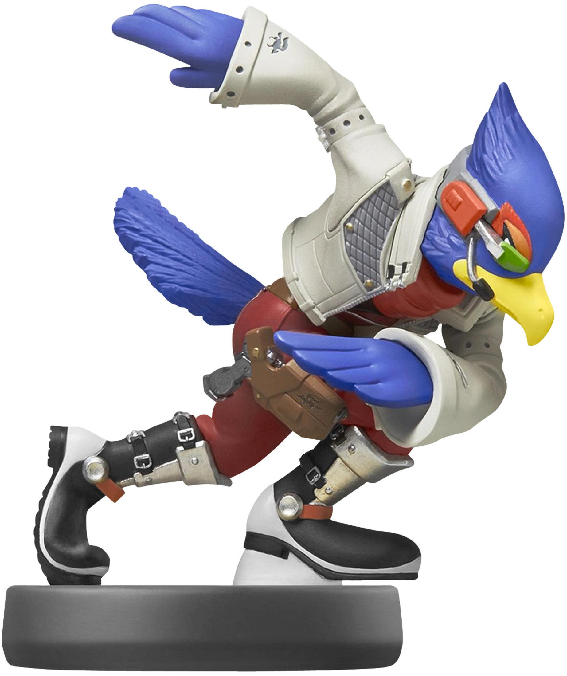 Une figurine Falco amiibo en pose d'action. L'homme-oiseau porte une veste blanche.