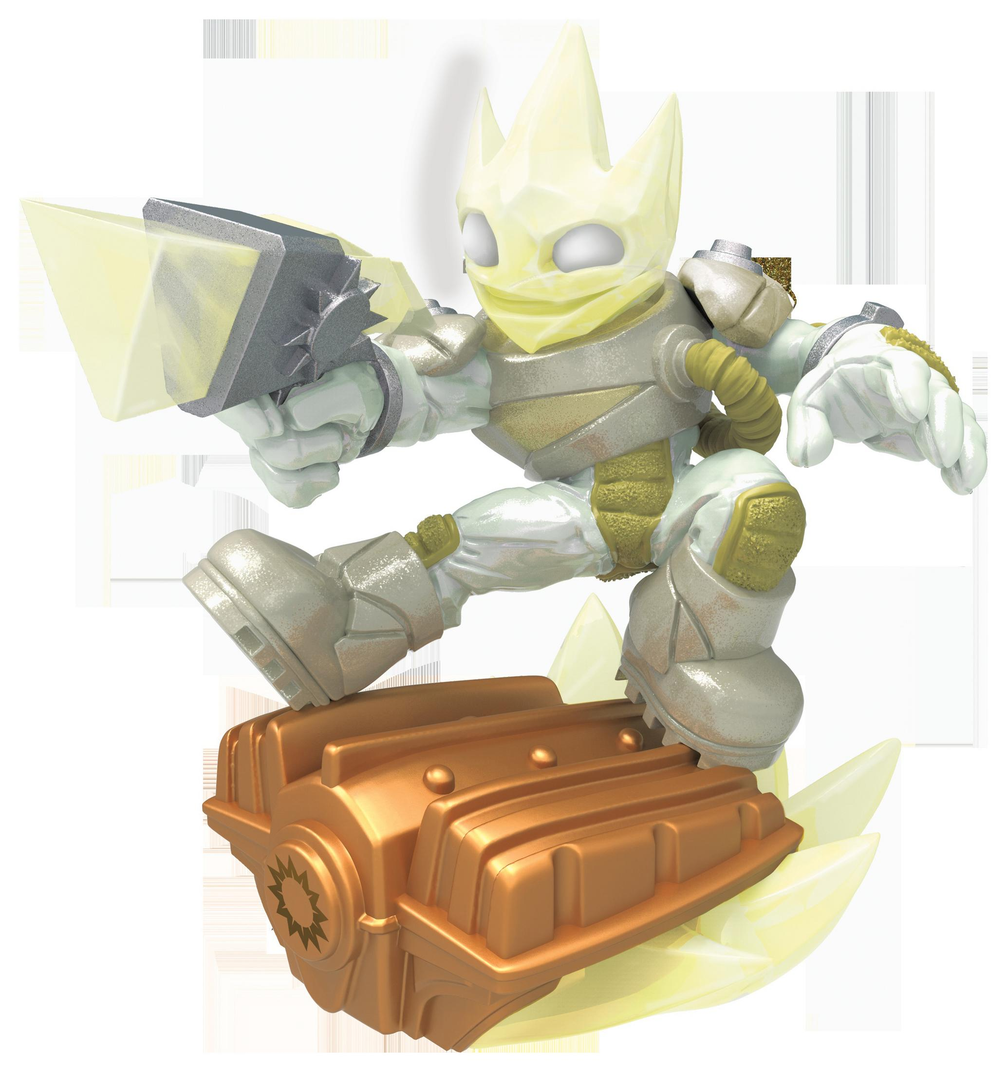 Eine Spielfigur eines weiß-goldenen Charakters auf einer goldenen Basis.
