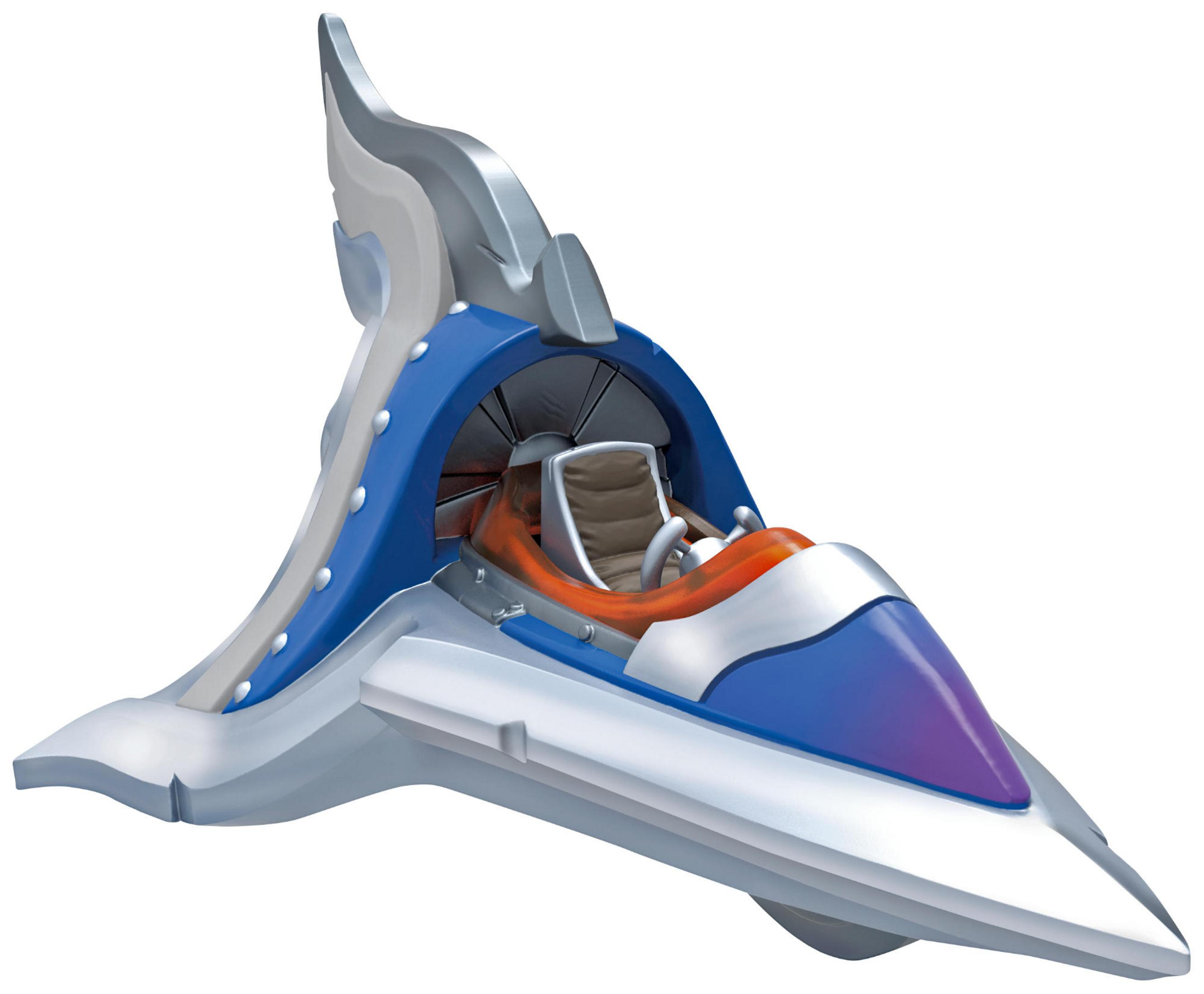 Futuristisches Spielzeugfahrzeug. Blaue und silberne Akzente. Verfügt über Cockpit und Flügel.