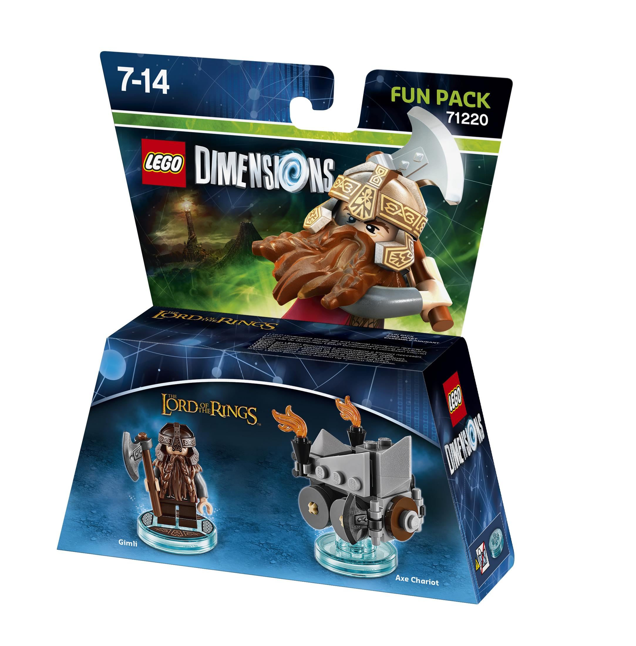 Lego Dimensions Herr der Ringe Fun Pack mit Gimli und Axt-Streitwagen-Figuren.