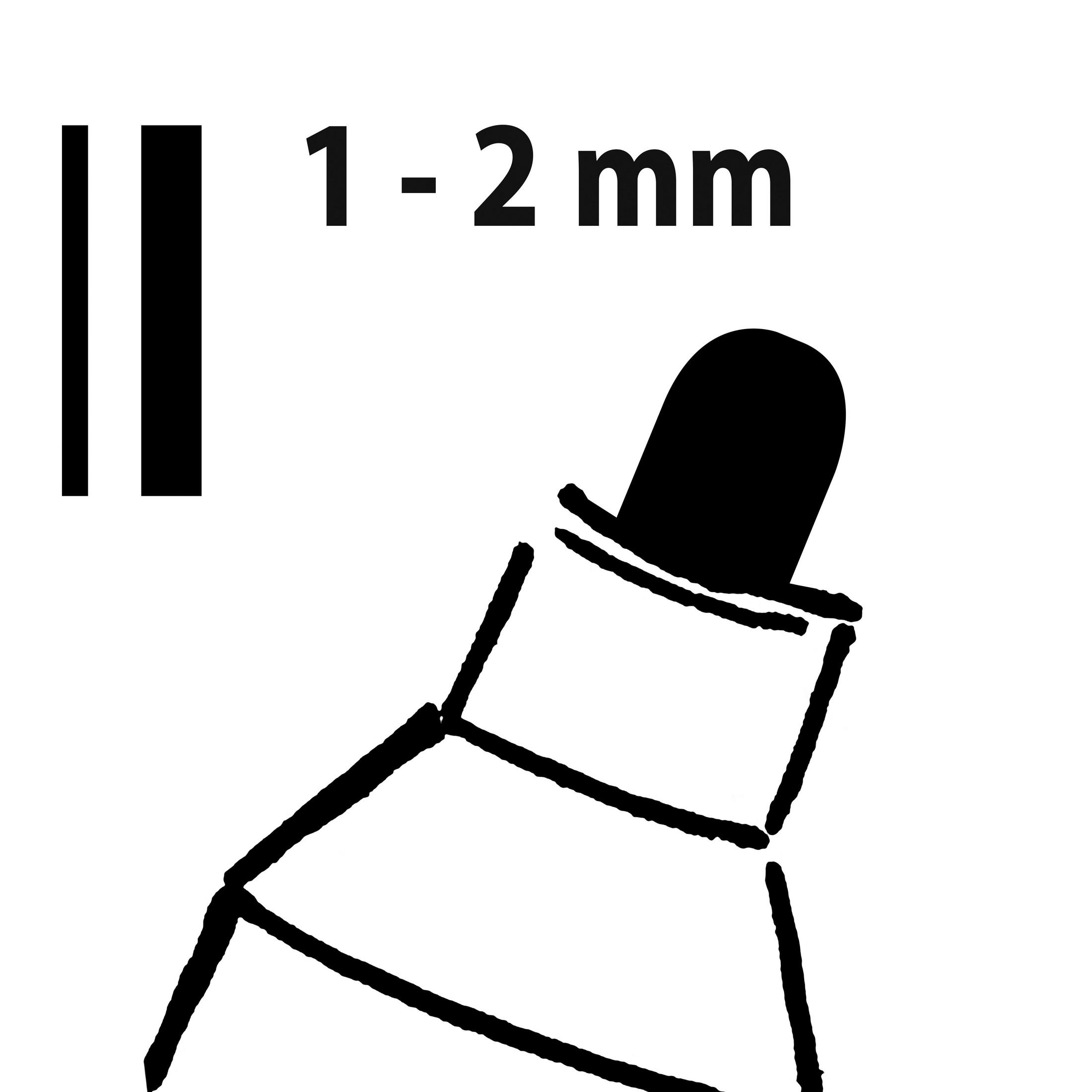 Schwarze Linien zeigen 1-2 mm. Ein schwarzer Stift mit schwarzer Spitze wird ebenfalls gezeigt. Weißer Hintergrund.