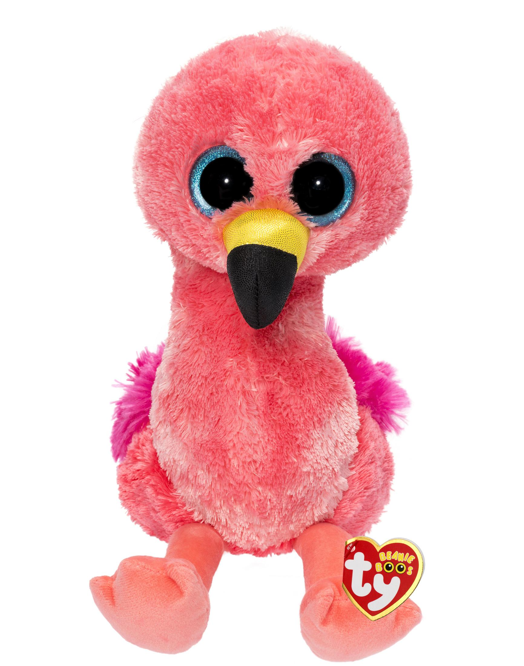 Rosa Ty Beanie Boos Flamingo-Plüschtier mit großen blauen Augen und einem gelben Schnabel.
