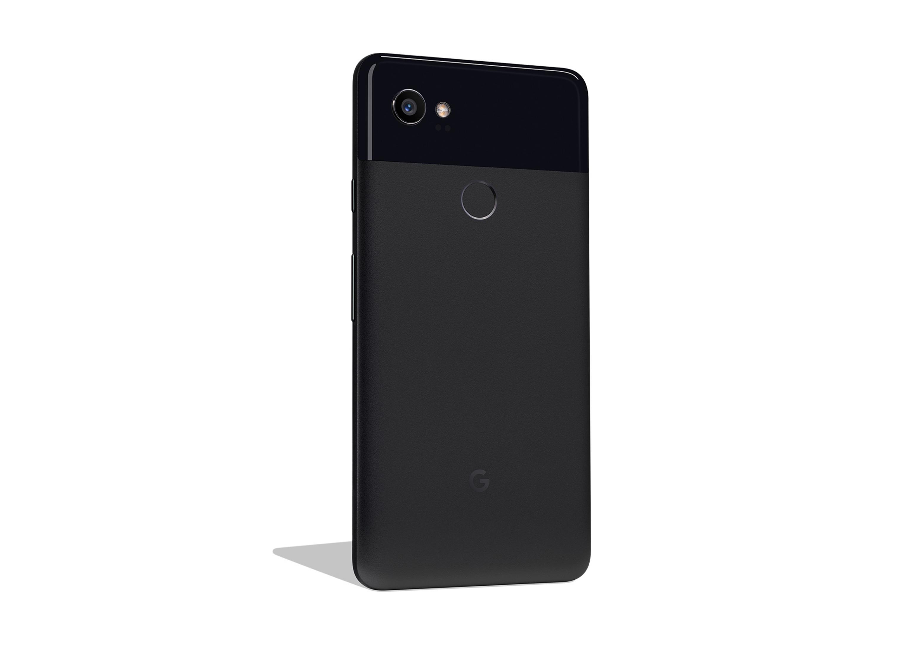 Schwarzes Pixel 3-Telefon, Rückansicht. Dual-Tone-Design mit Kamera und Fingerabdrucksensor.