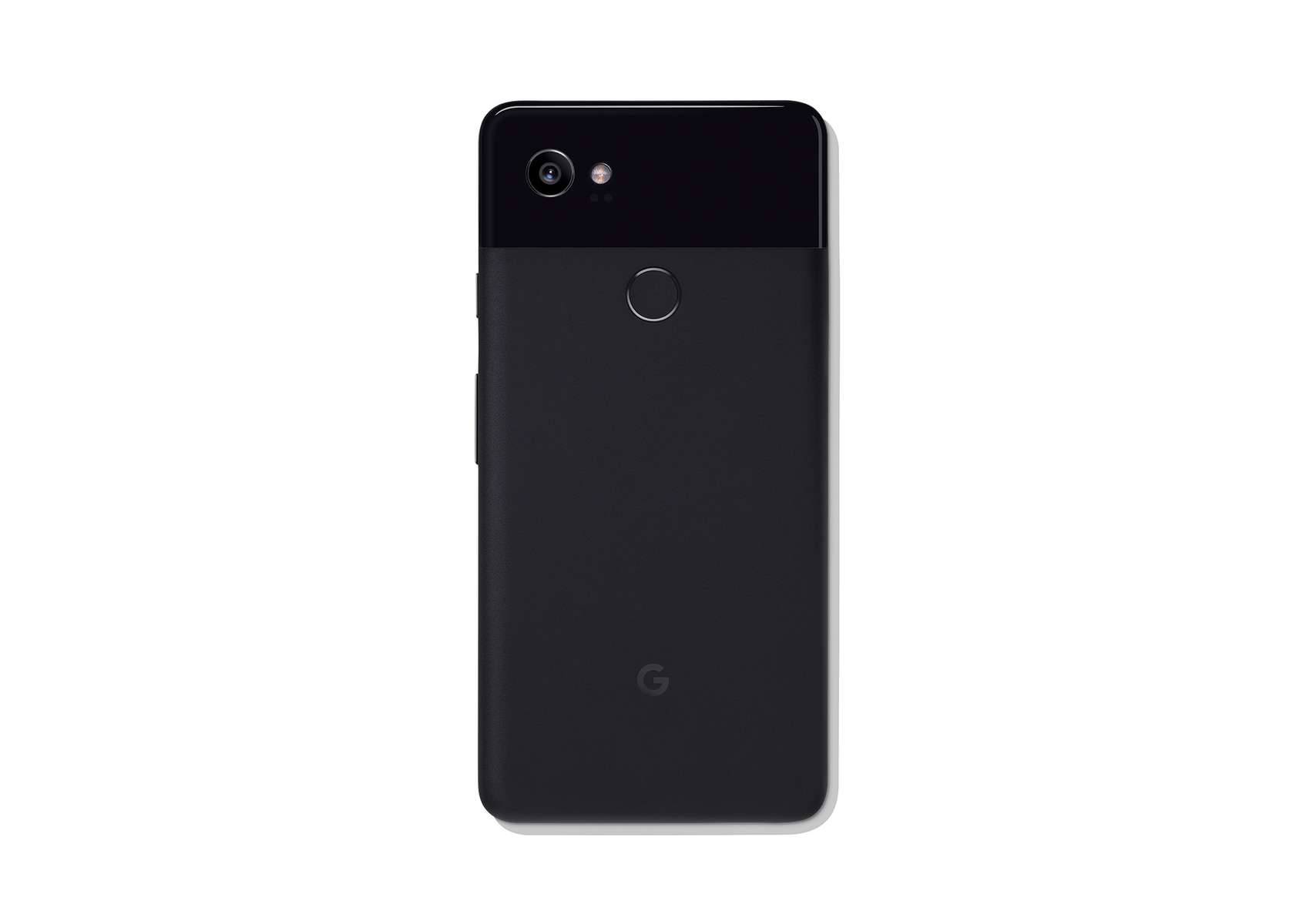 Schwarzes Smartphone mit zweifarbigem Rücken, Kamera und Logo, auf weißem Hintergrund.