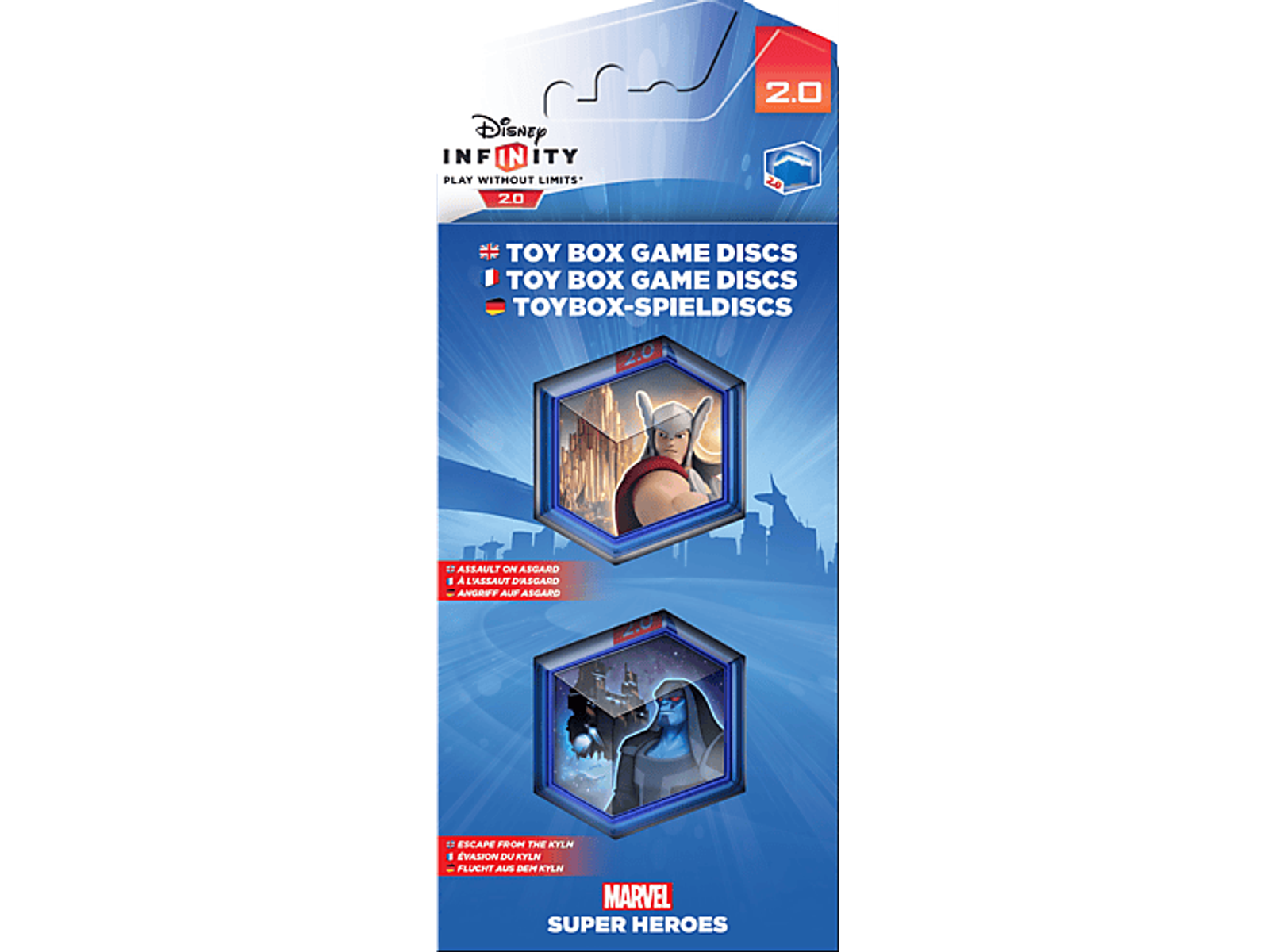 Disney Infinity 2.0 Spiel-Disc-Paket, zeigt zwei Charaktere: Thor und eine dunkle Figur.