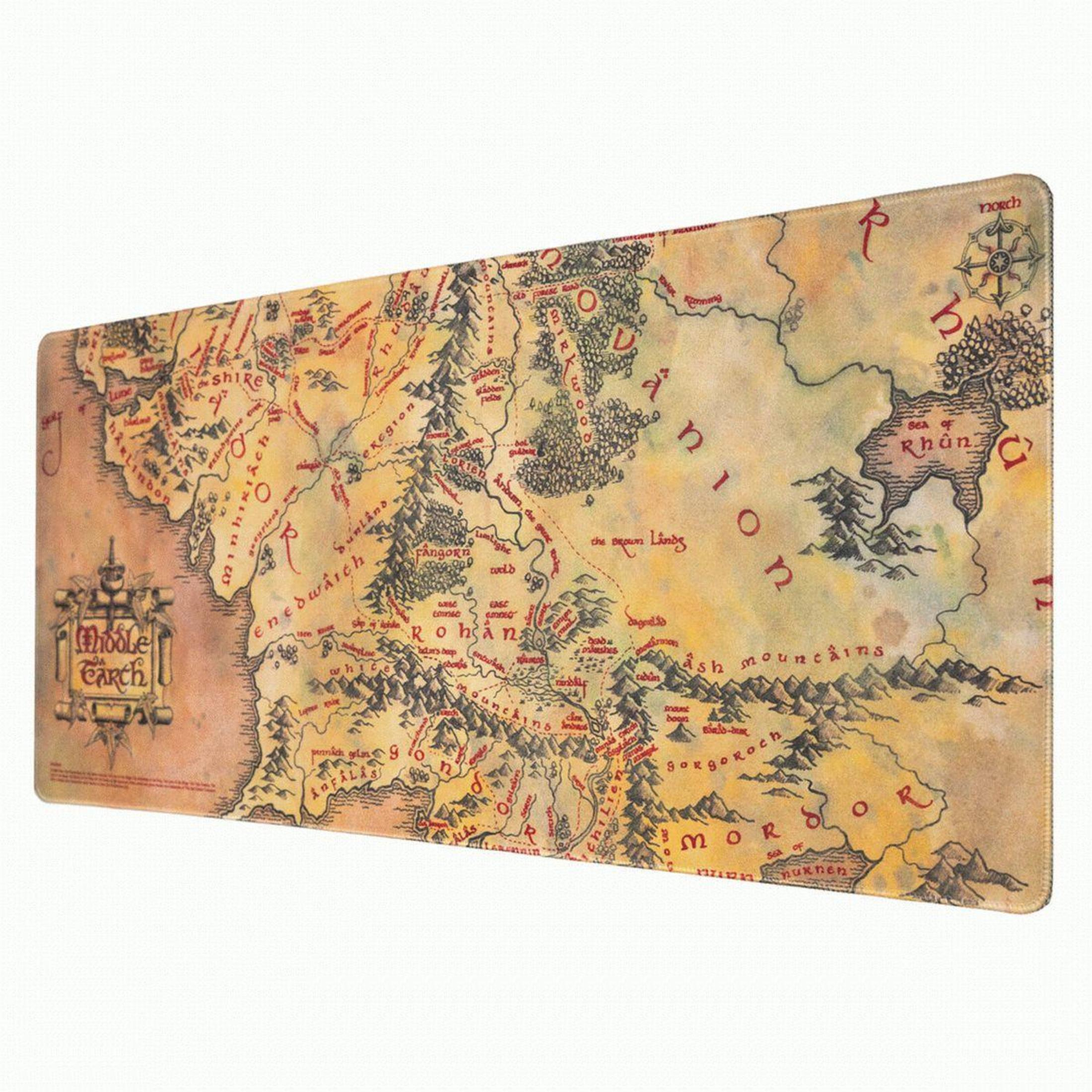 Eine Karte von Mittelerde aus Herr der Ringe, mit braunem und gelbem Farbschema.