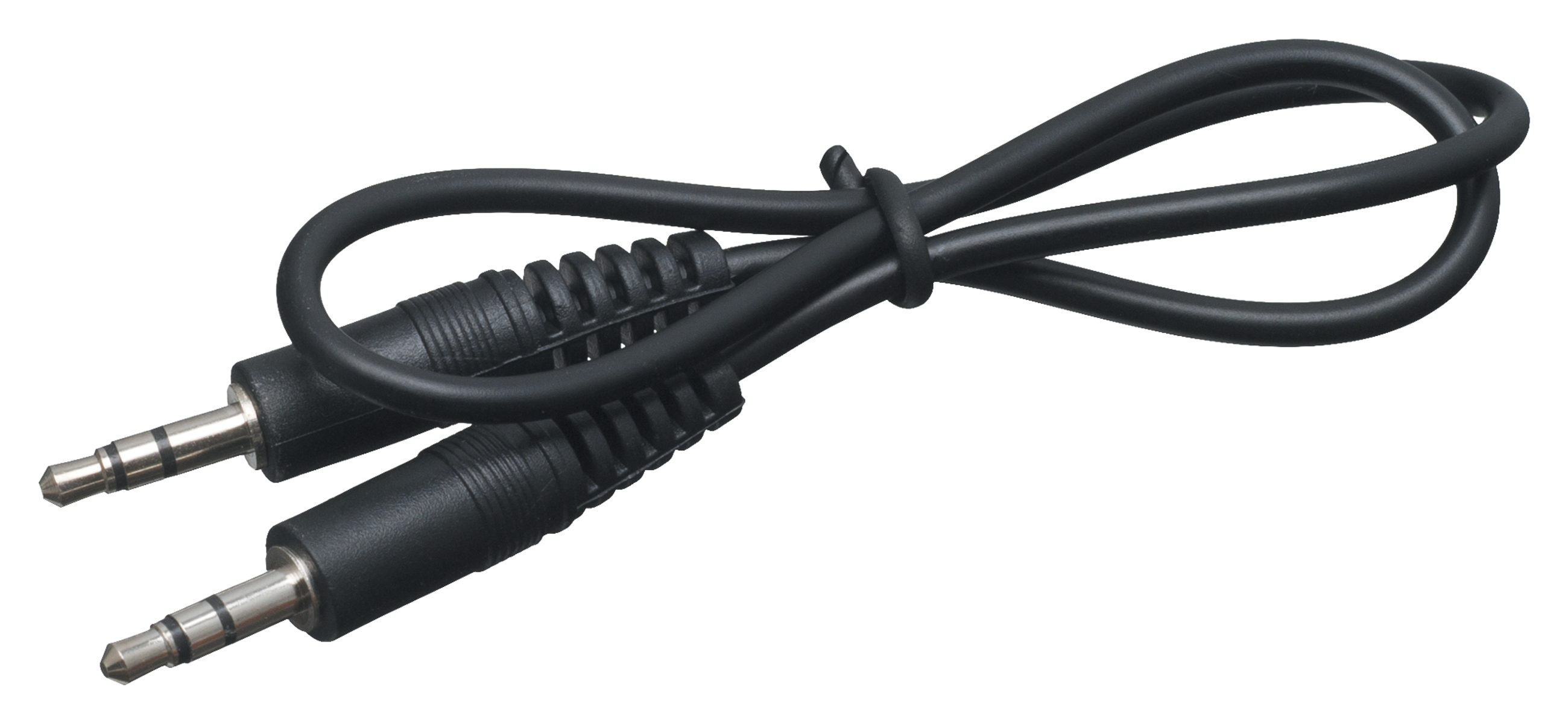 Czarny kabel audio z dwoma gniazdami 3,5 mm i zakrzywionym designem.