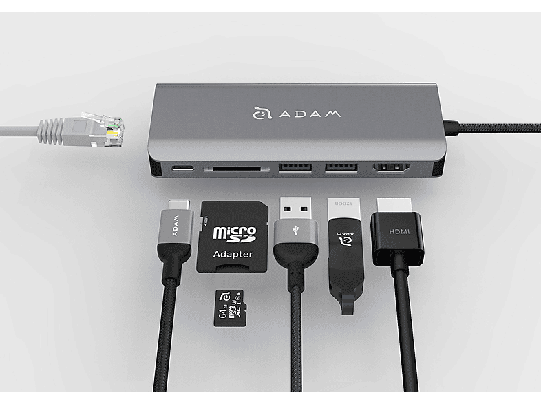 Grau PORT AEL1016GY GREY ELEMENTS ADAM CASA USB-Hub, A01–6