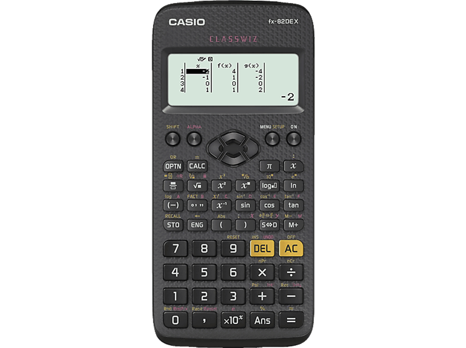 Czarny kalkulator Casio z wyświetlaczem pokazującym liczby i funkcje.