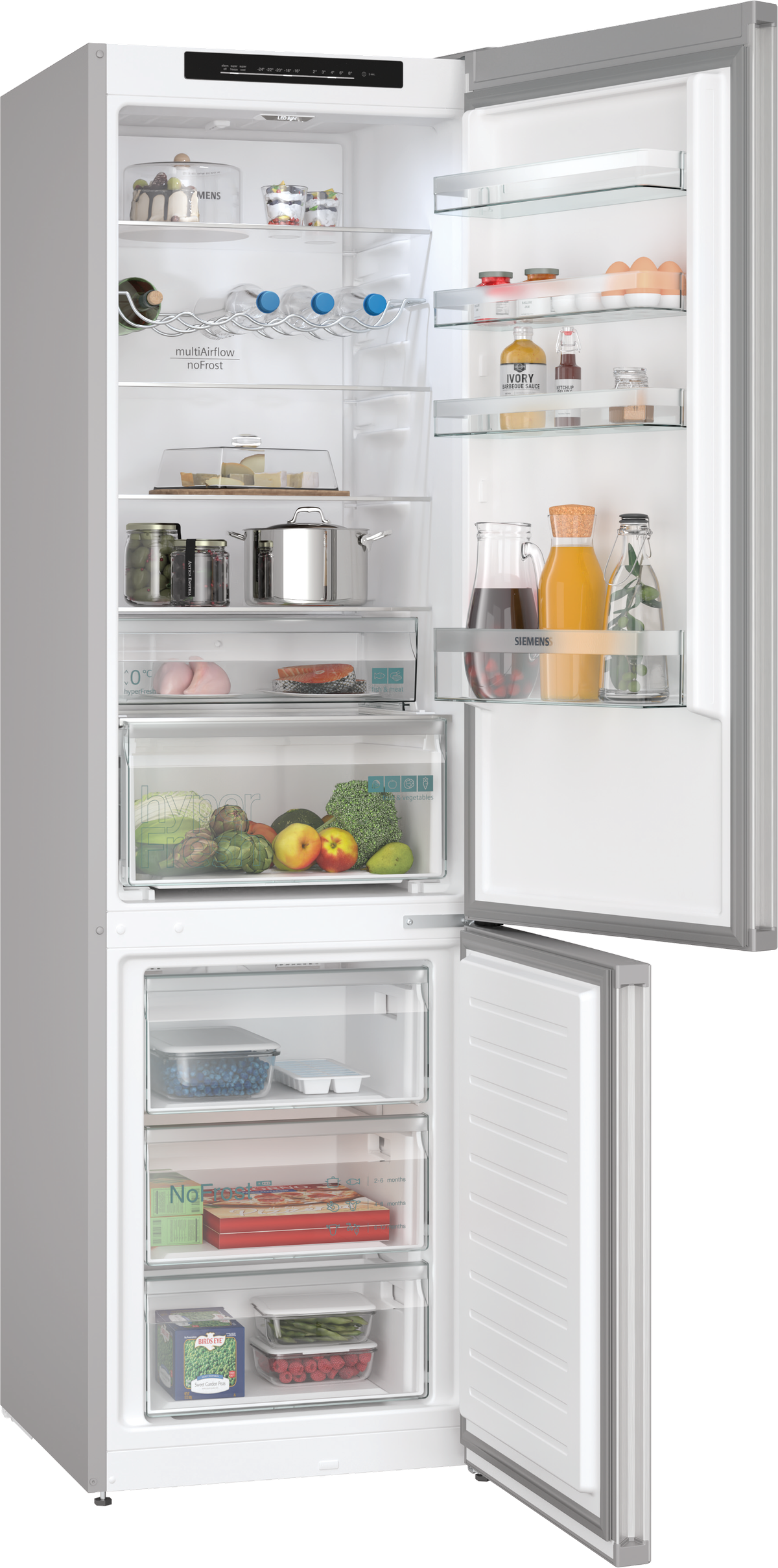 FRIGORIFERO COMBINATO SIEMENS iQ300, 2 Porte, L 60 cm, No Frost, Capacità netta totale 363 l, Rumorosità: 35 dB(A), 5 ripiani, Dimensioni: L 600 mm A 2030 mm P 665 mm, Acciaio inox, Classe C