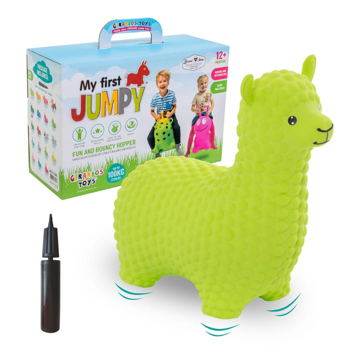 NOON Jumpy Hüpftier Alpaka, mehrfarbig grün Spielset