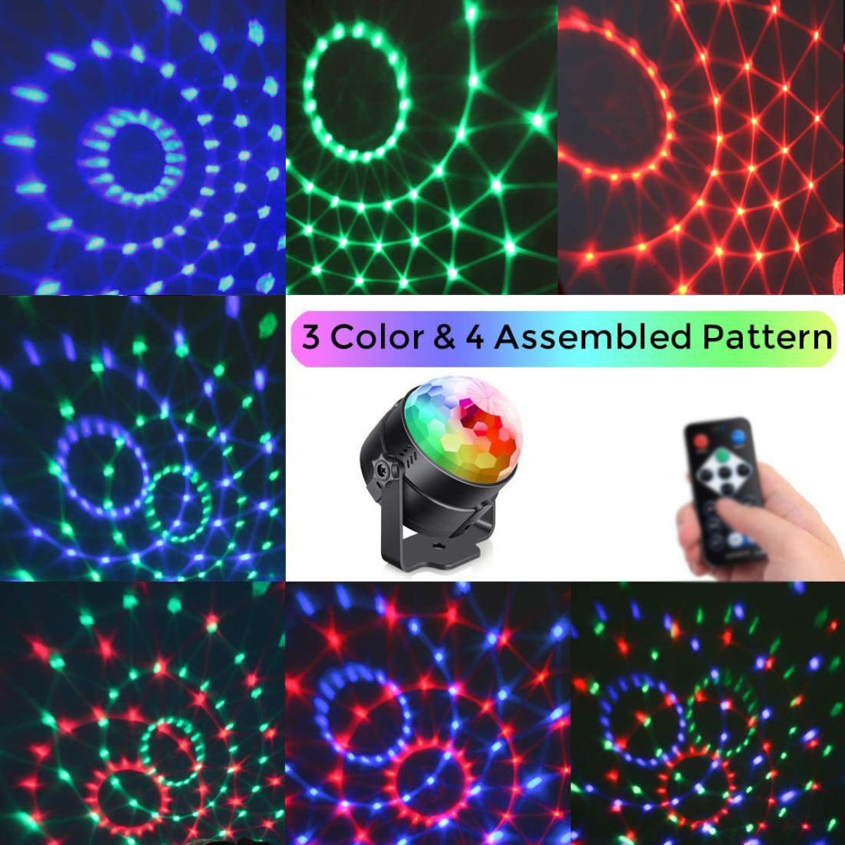 Beleuchtung, Farben, Schwarz Ferngesteuerte LED-Zauberkugel Bühnenbeleuchtung LACAMAX - sieben Tonsteuerung, rotierende Deko