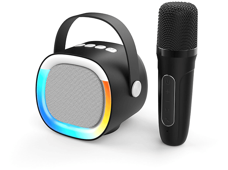 BYTELIKE Drahtloser LED-Bluetooth-Lautsprecher mit Mikrofon, Sprachansagen, Anruffunktion, Tragbar Bluetooth-Lautsprecher, Schwarz