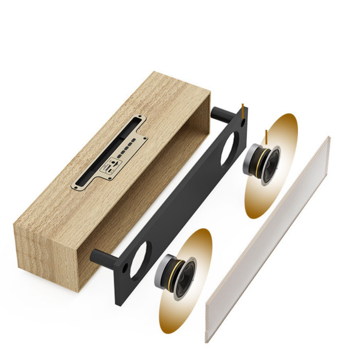 Vintage-Stil, Lautsprechern Holz Langer im Bluetooth-Lautsprecher, mit BYTELIKE Holzstab zwei Kabelloser Subwoofer Bluetooth-Lautsprecher, Bräunliches