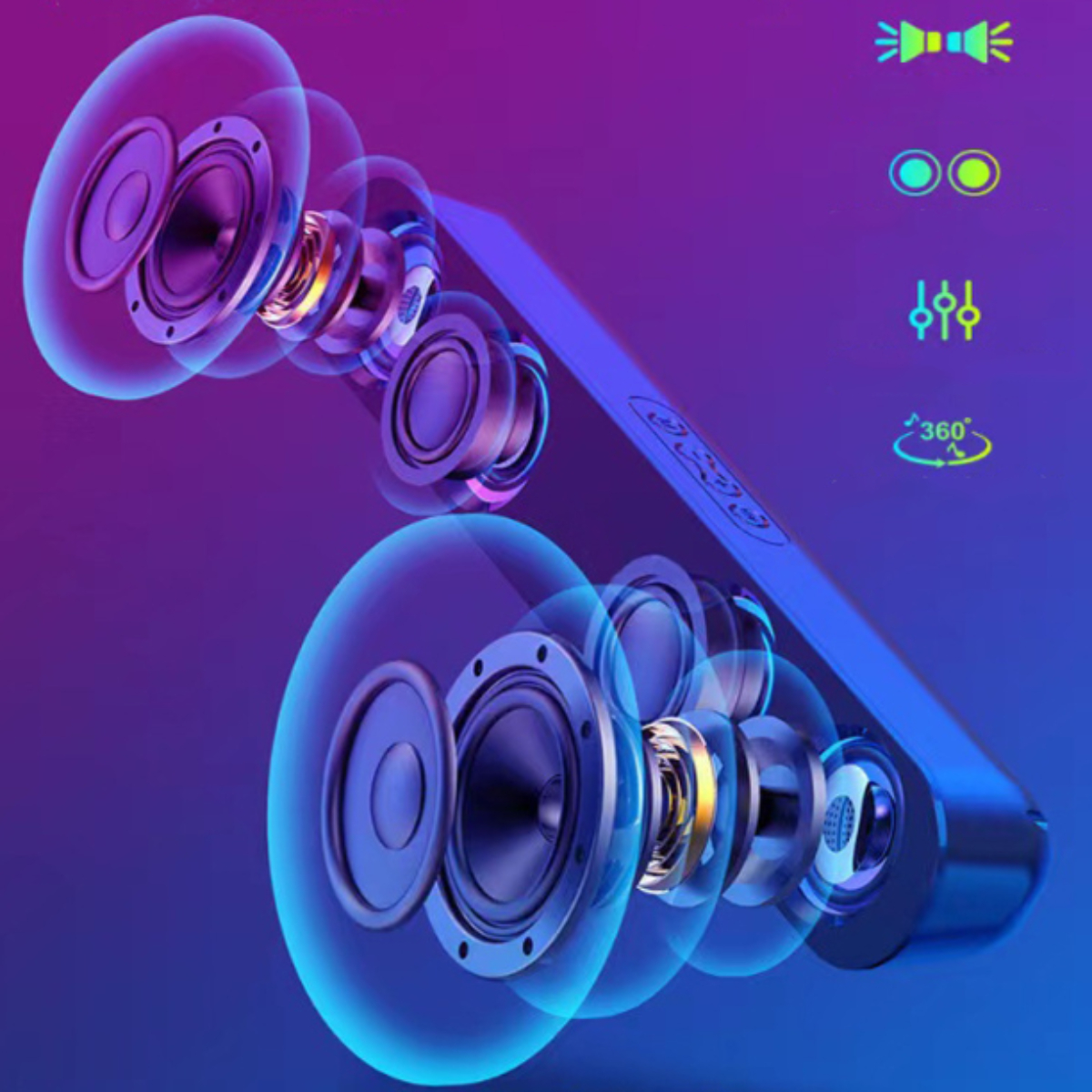 Bluetooth-Lautsprecher, Schwarz ENBAOXIN Klangqualität Bluetooth-Lautsprecher, Farbiges Glühen, Langer Subwoofer, Hohe Dazzle