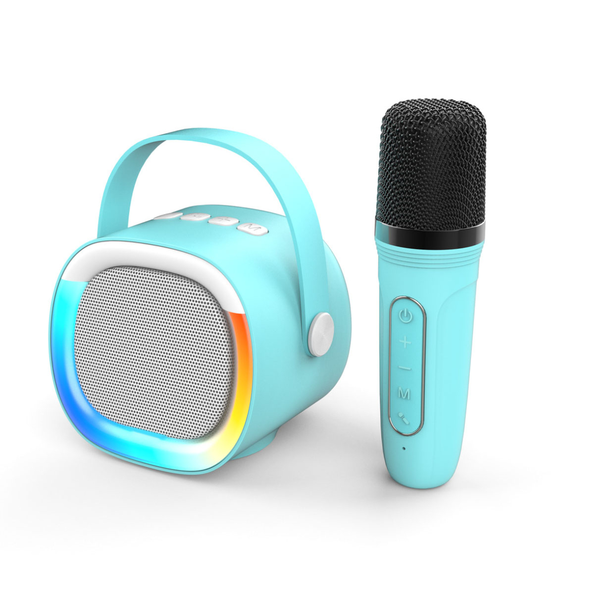 BYTELIKE Drahtloser LED-Bluetooth-Lautsprecher Mikrofon, Sprachansagen, mit Anruffunktion, Bluetooth-Lautsprecher, Tragbar Blau