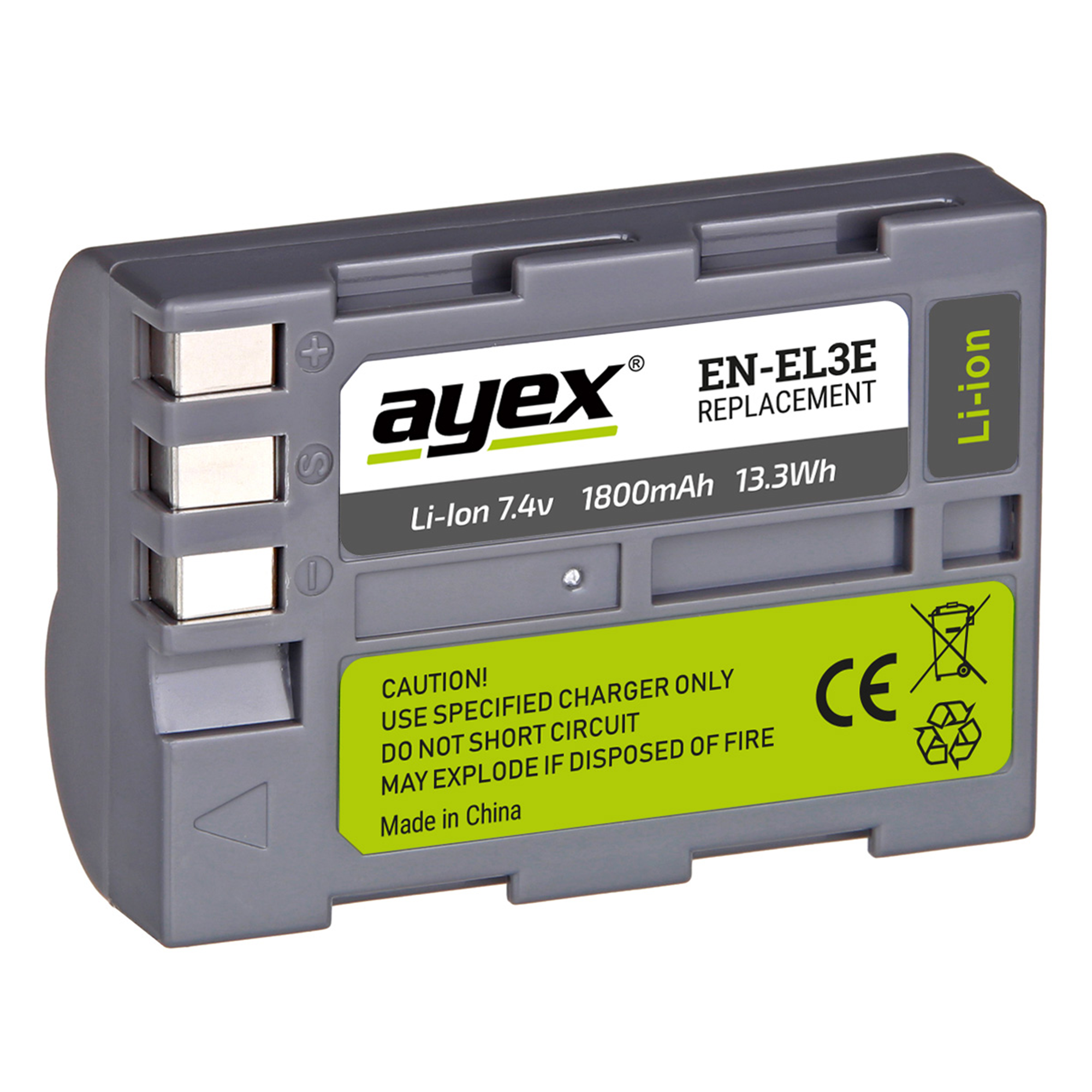 AYEX EN-EL3e Akku für Nikon D90 D700 Kompatibel, Info-Chip 100% Schwarz D100 D70 D300s D80 D200 integr. Kamera Akku