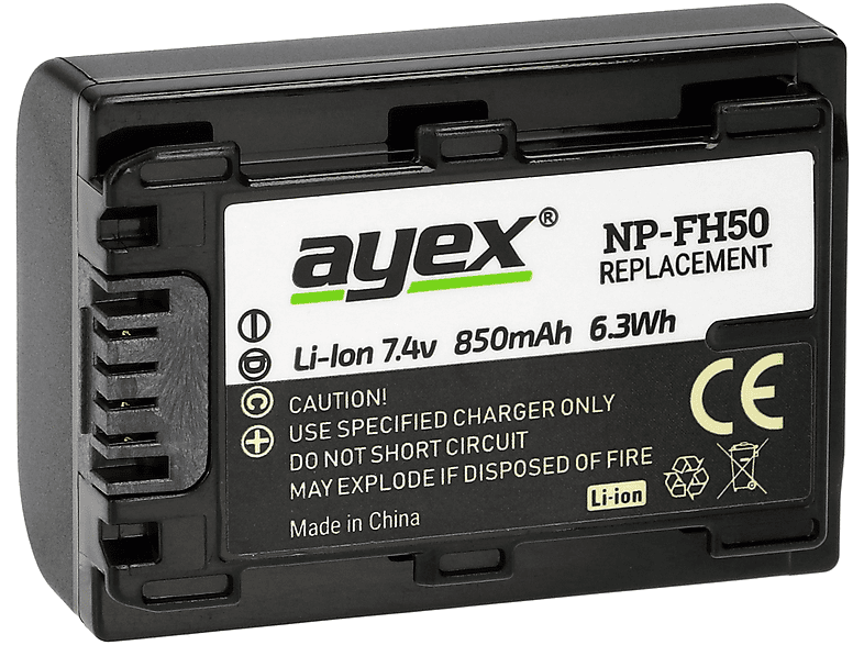 AYEX NP-FH50 für Sony Alpha DCR-DVD92, & Kamera Kameras A390 Akku, Camcorder Cyber-Shot DSC-HX1 Schwarz zB